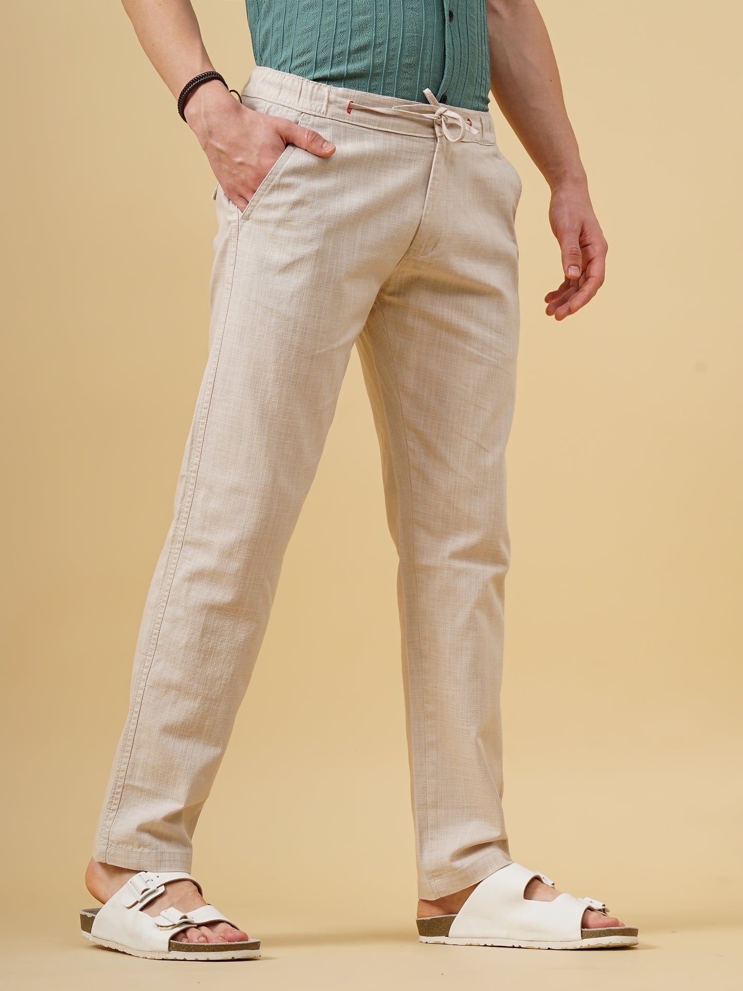 Linen Straight Fit Beige Trouser