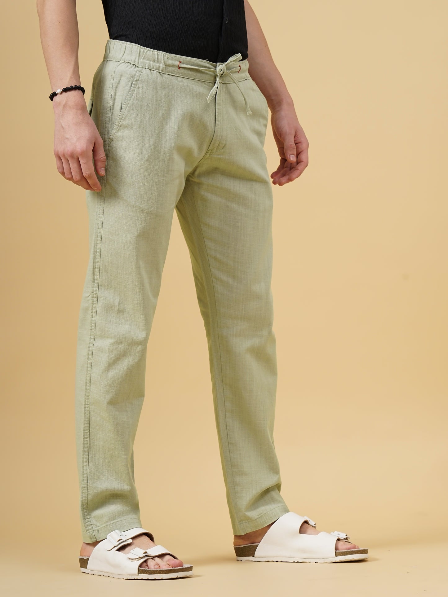 Linen Straight Fit Green Trouser