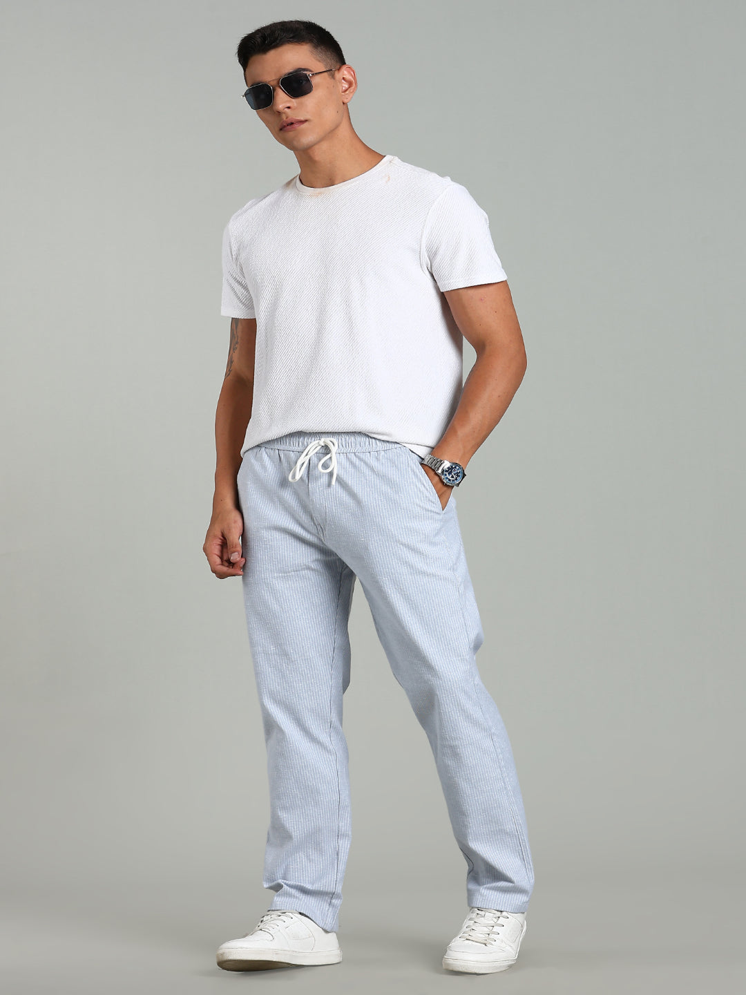Haven Blue Striped Linen Pant