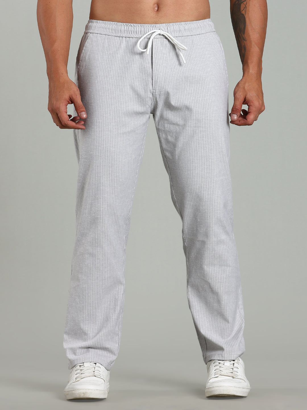 Haven Grey Striped Linen Pant