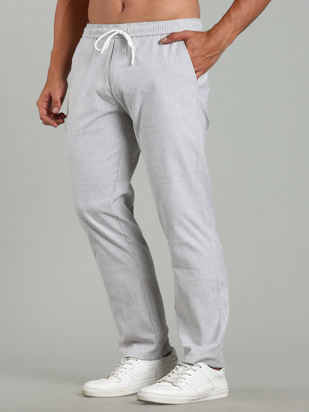 Haven Grey Striped Linen Pant