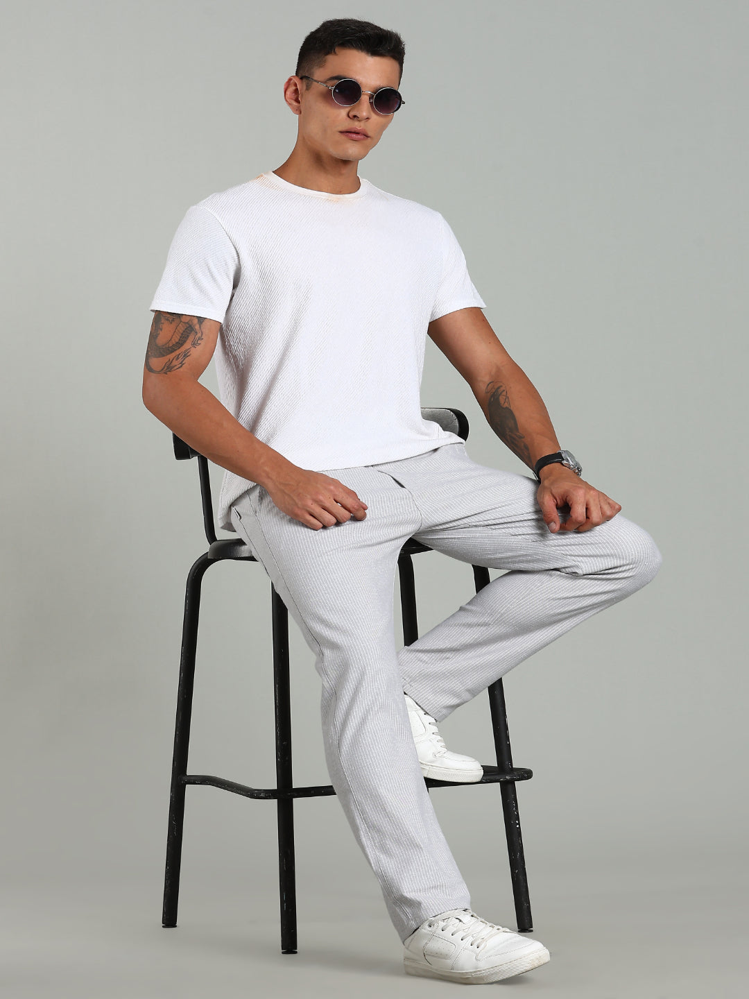 Haven Grey Striped Linen Pant