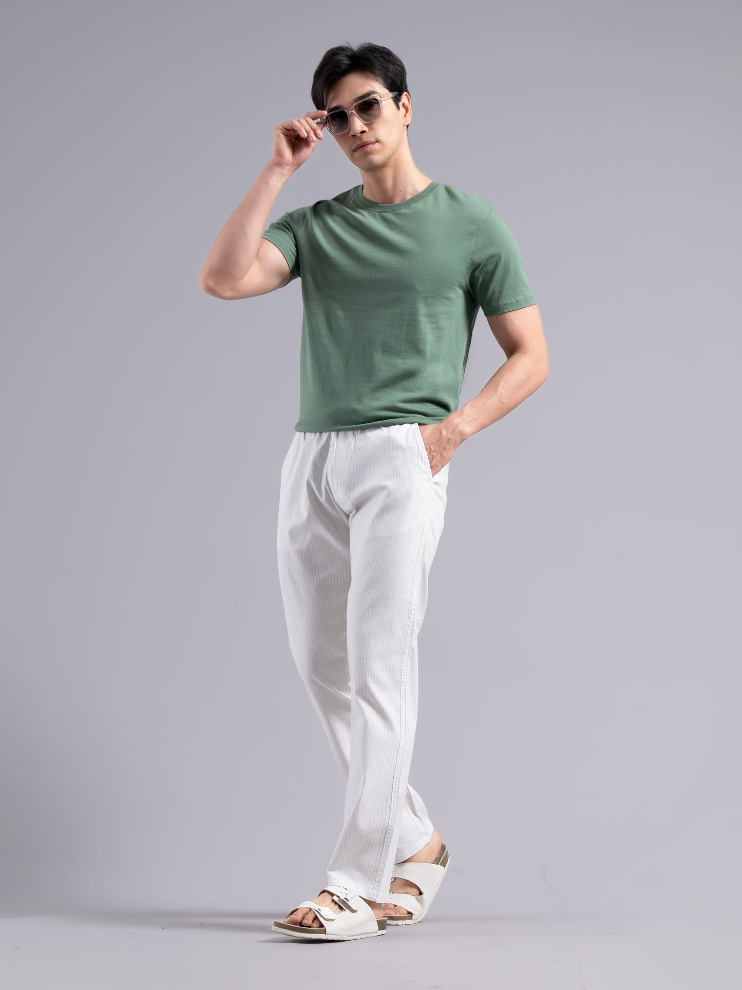Linea White Striped Linen Pant