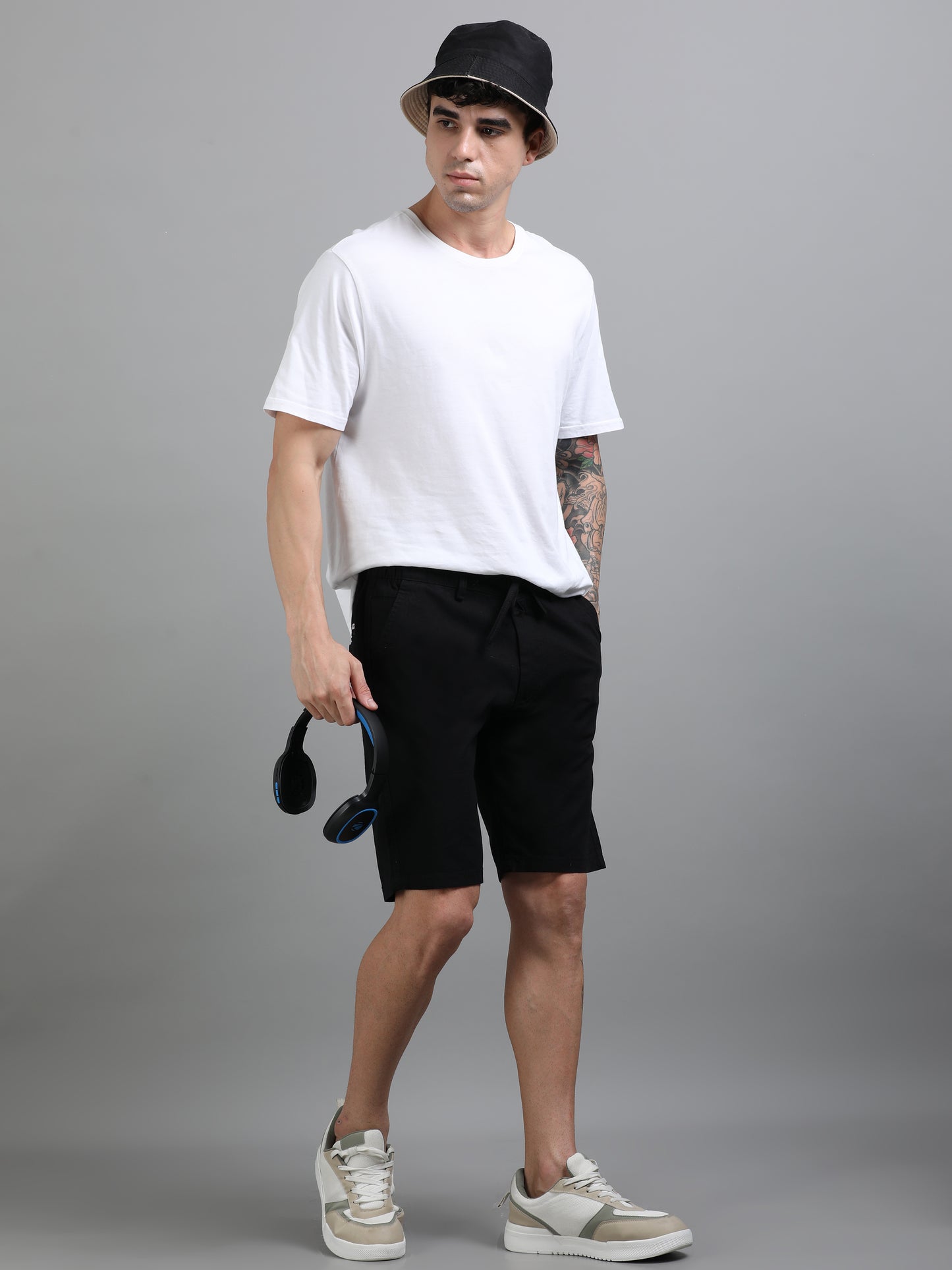 Plain Black Linen Blend Shorts