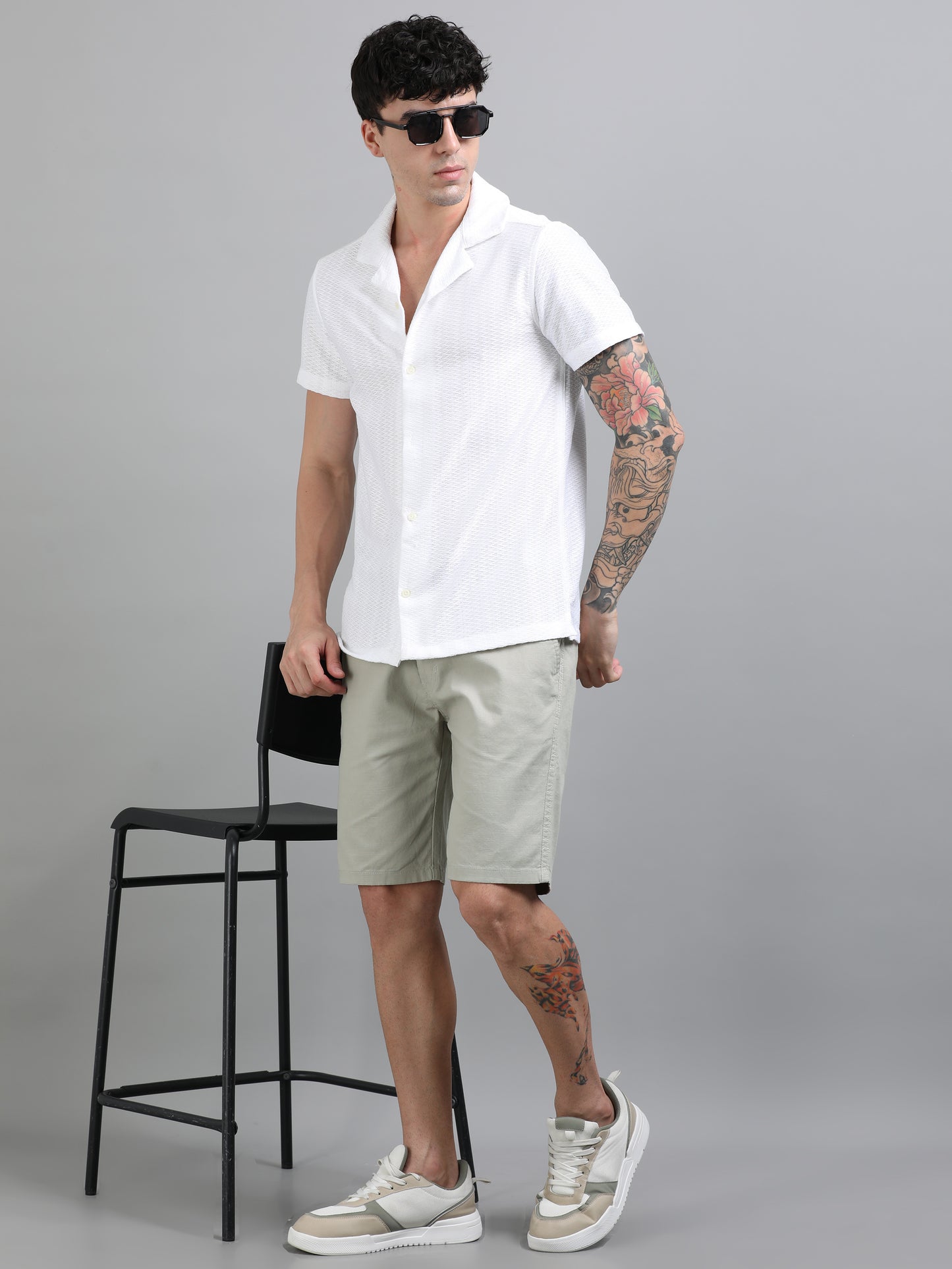 Plain Grey Linen Blend Shorts
