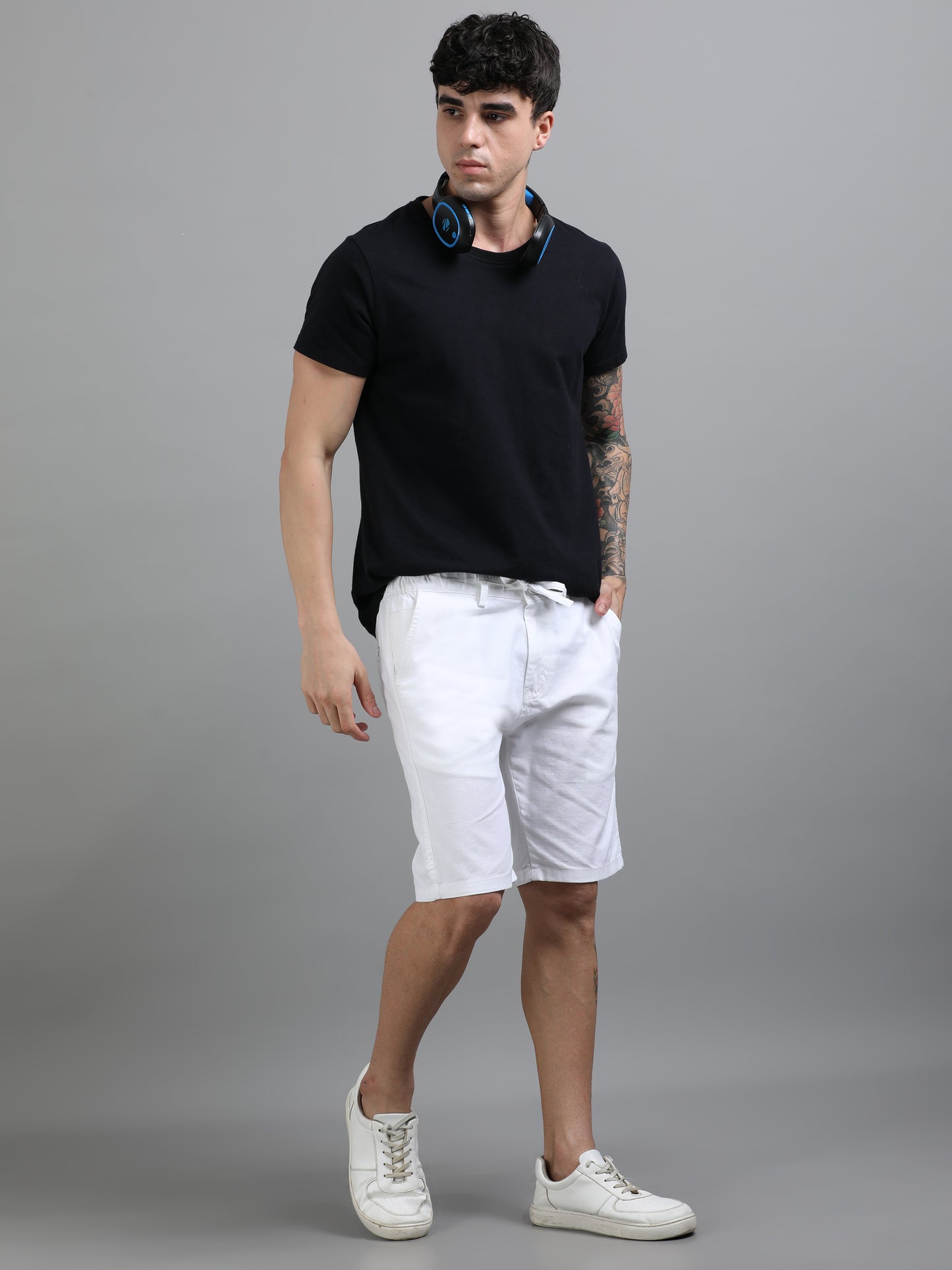 Plain White Linen Blend Shorts