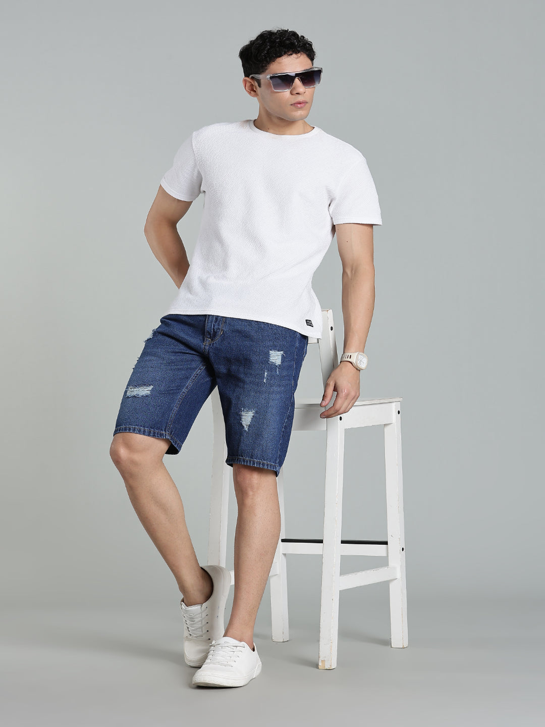 Scuff Mid Blue Denim Shorts
