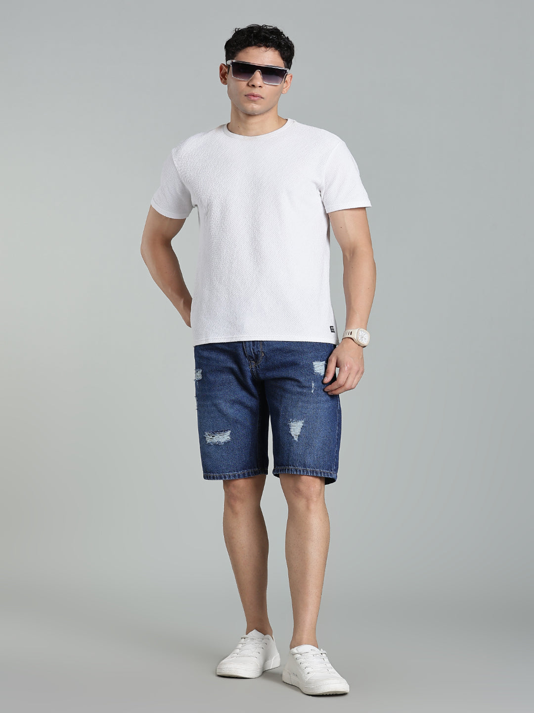 Scuff Mid Blue Denim Shorts