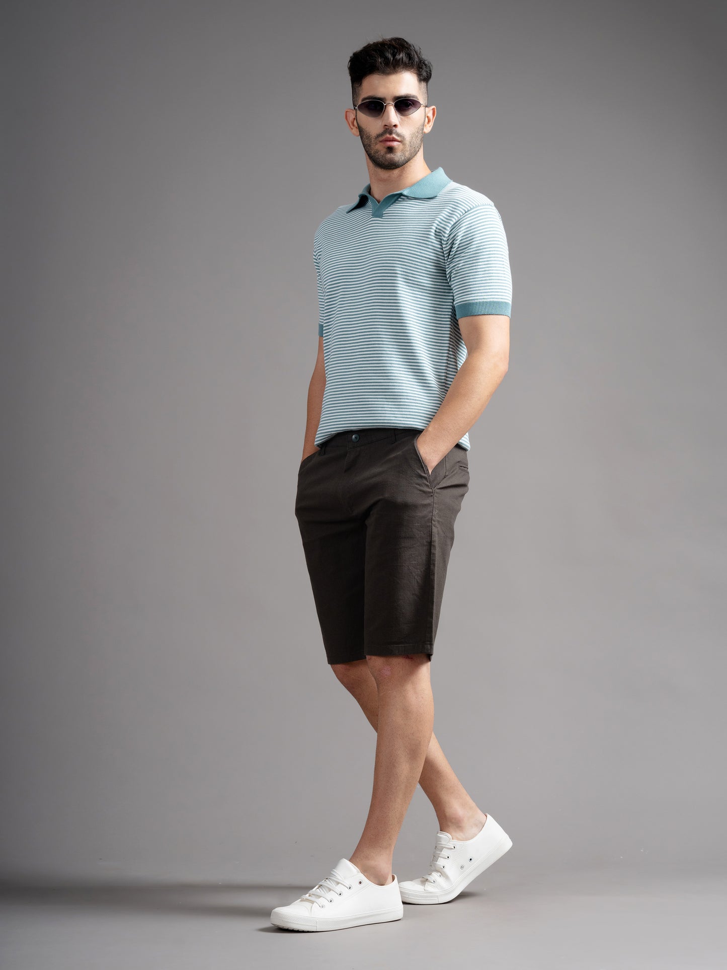 Solid Brown Linen Shorts