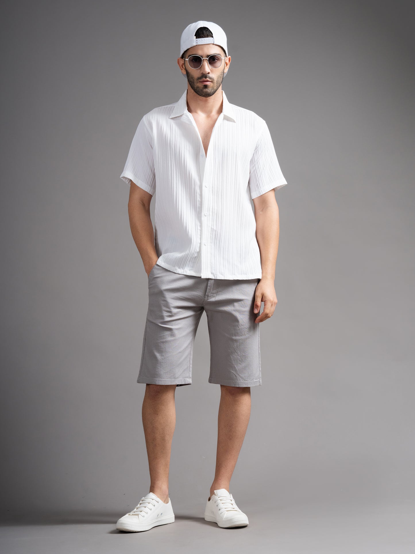 Solid Grey Linen Shorts