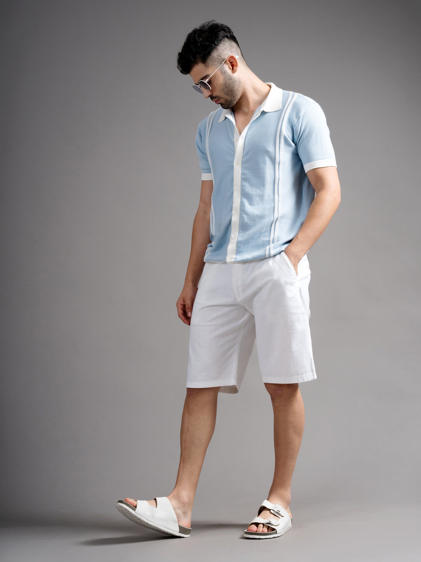 Solid White Linen Shorts