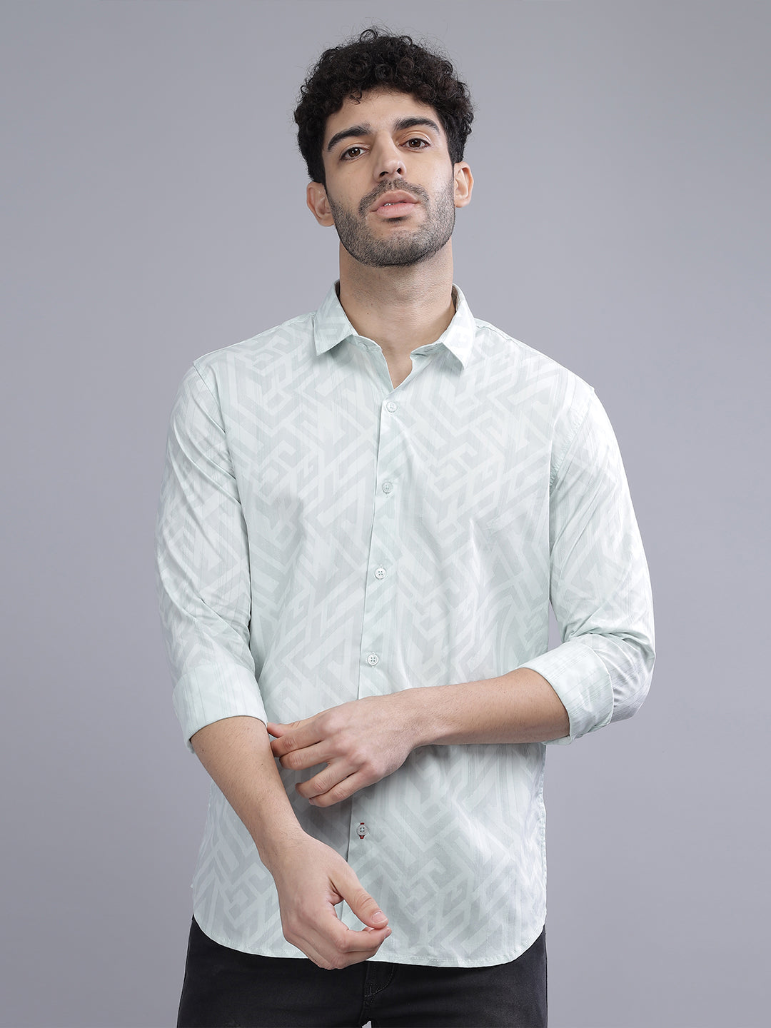Gusset Green Geometric Shirt