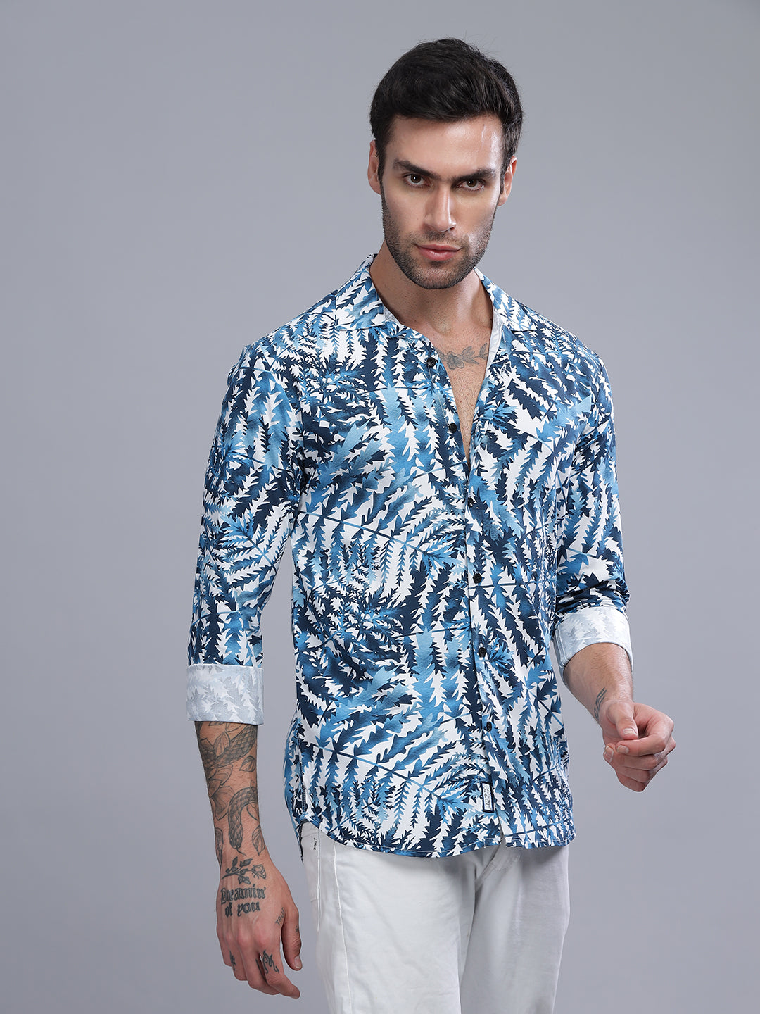 Leaflet Blue Rayon Shirt