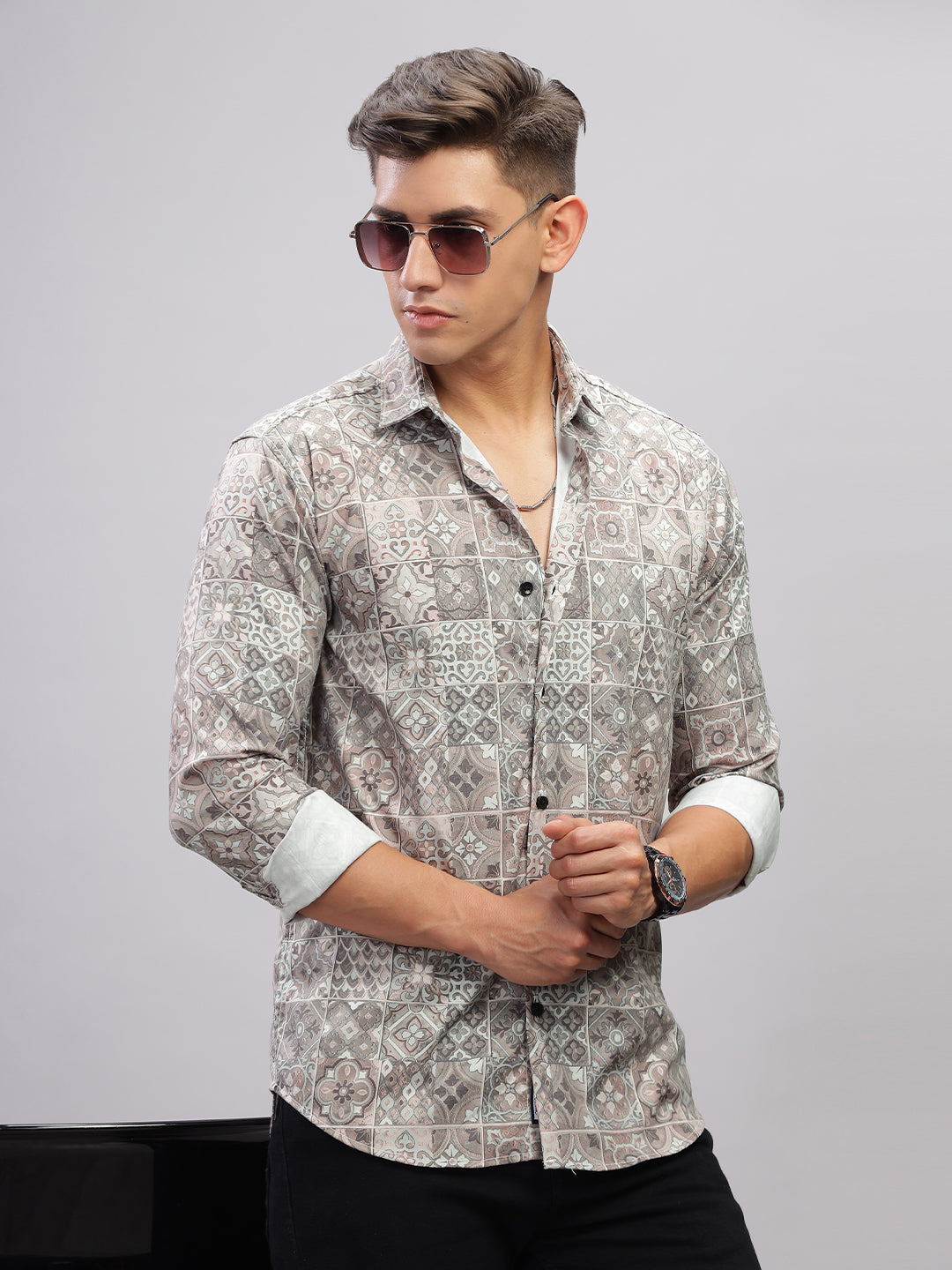 Tribal Motif Green Shirt