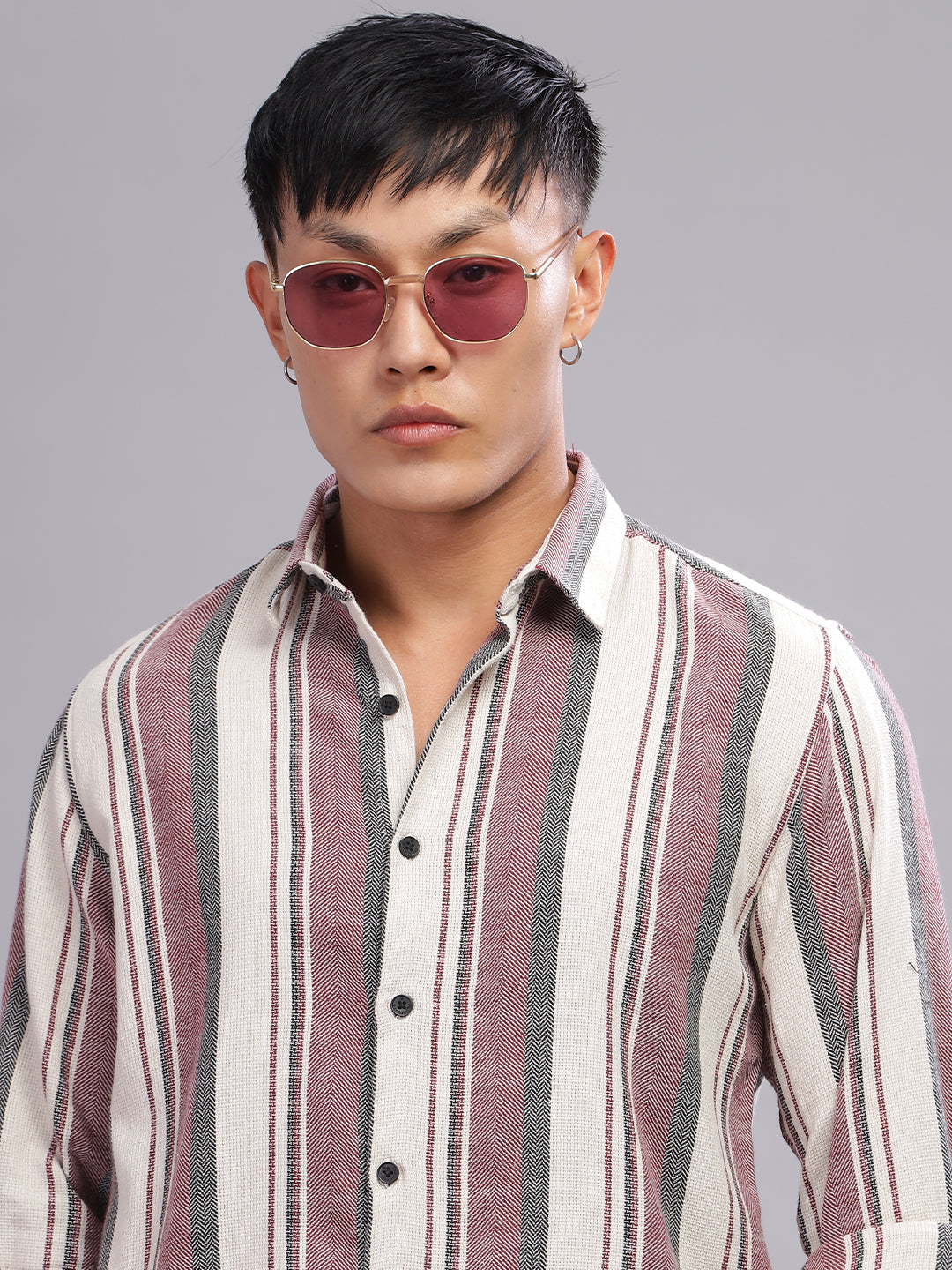Fargo Beige-Plum Striped Shirt