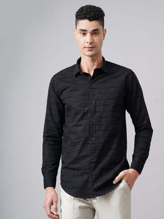 Weft Black Self Striped Shirt