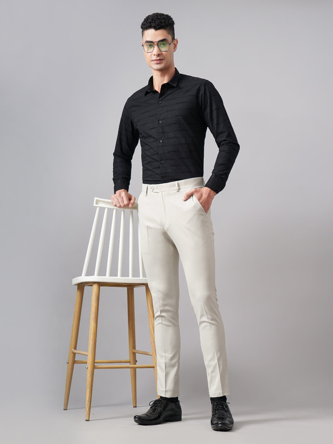 Weft Black Self Striped Shirt