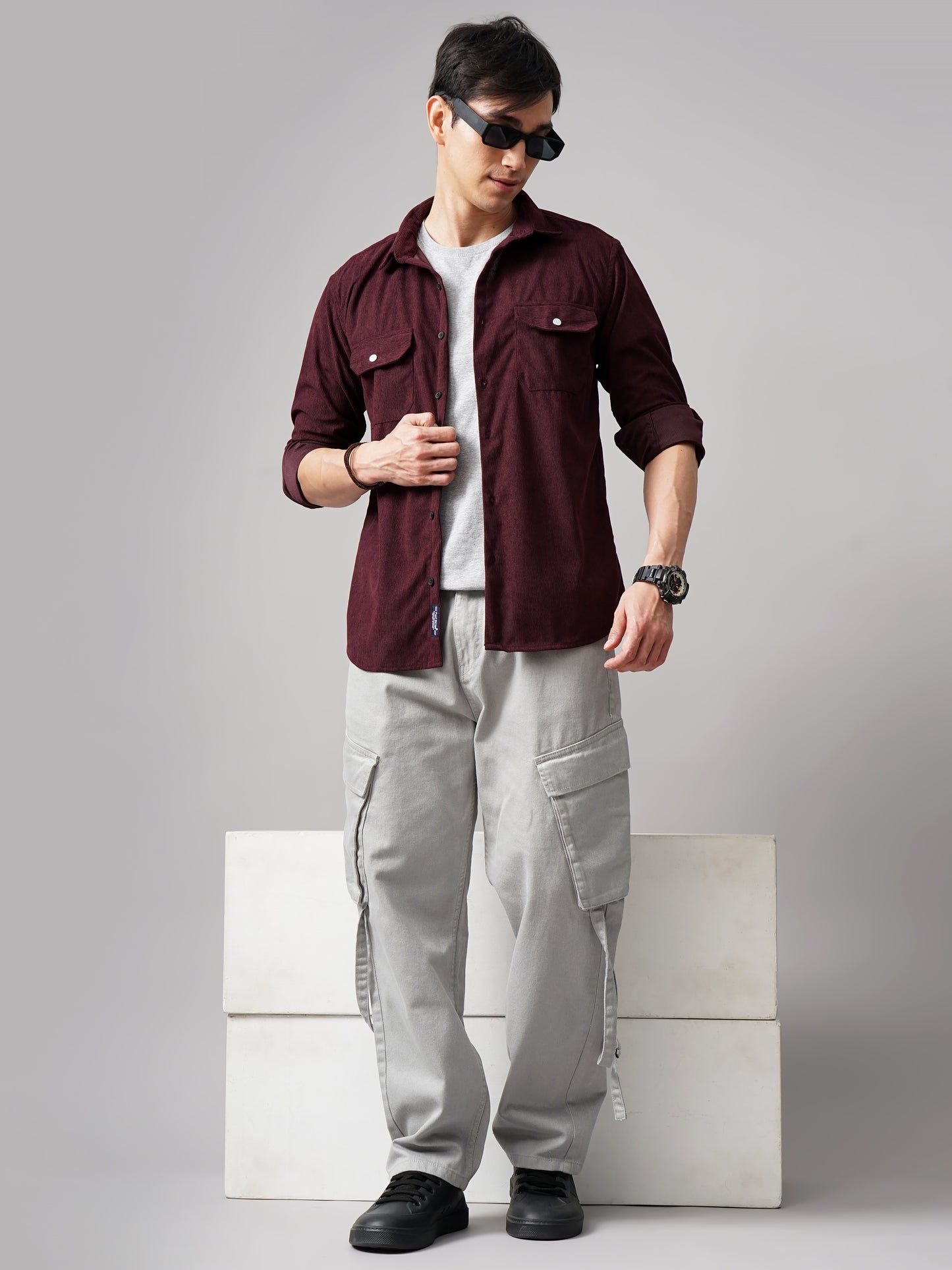 Cordtex Double Pocket Maroon Shirt