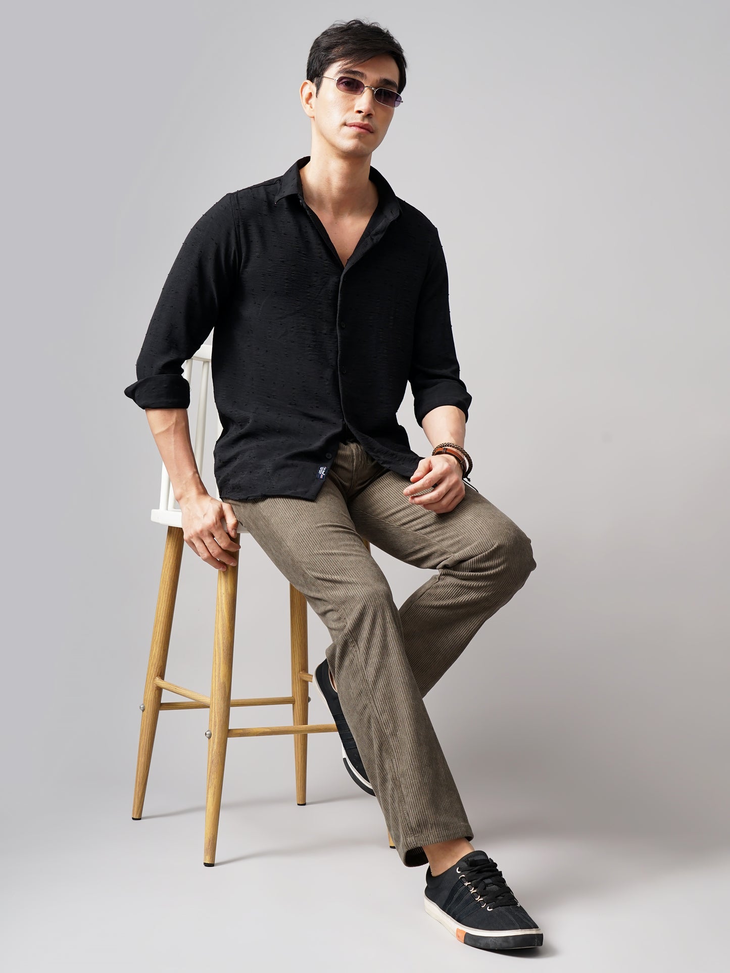 Arova Self Design Black Shirt