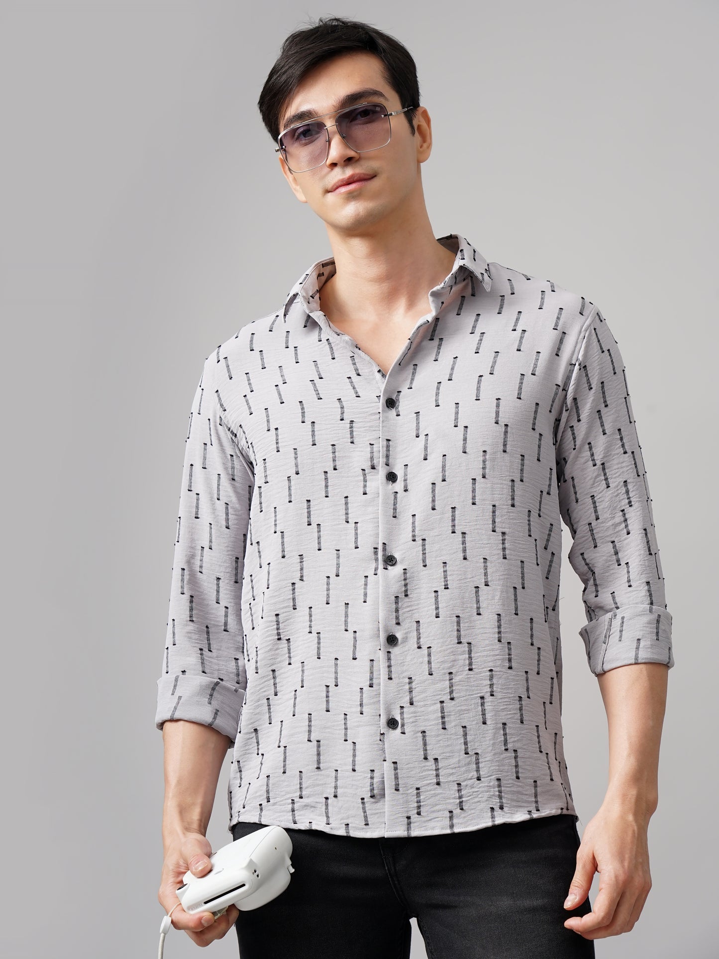 Arova Self Design Grey Shirt