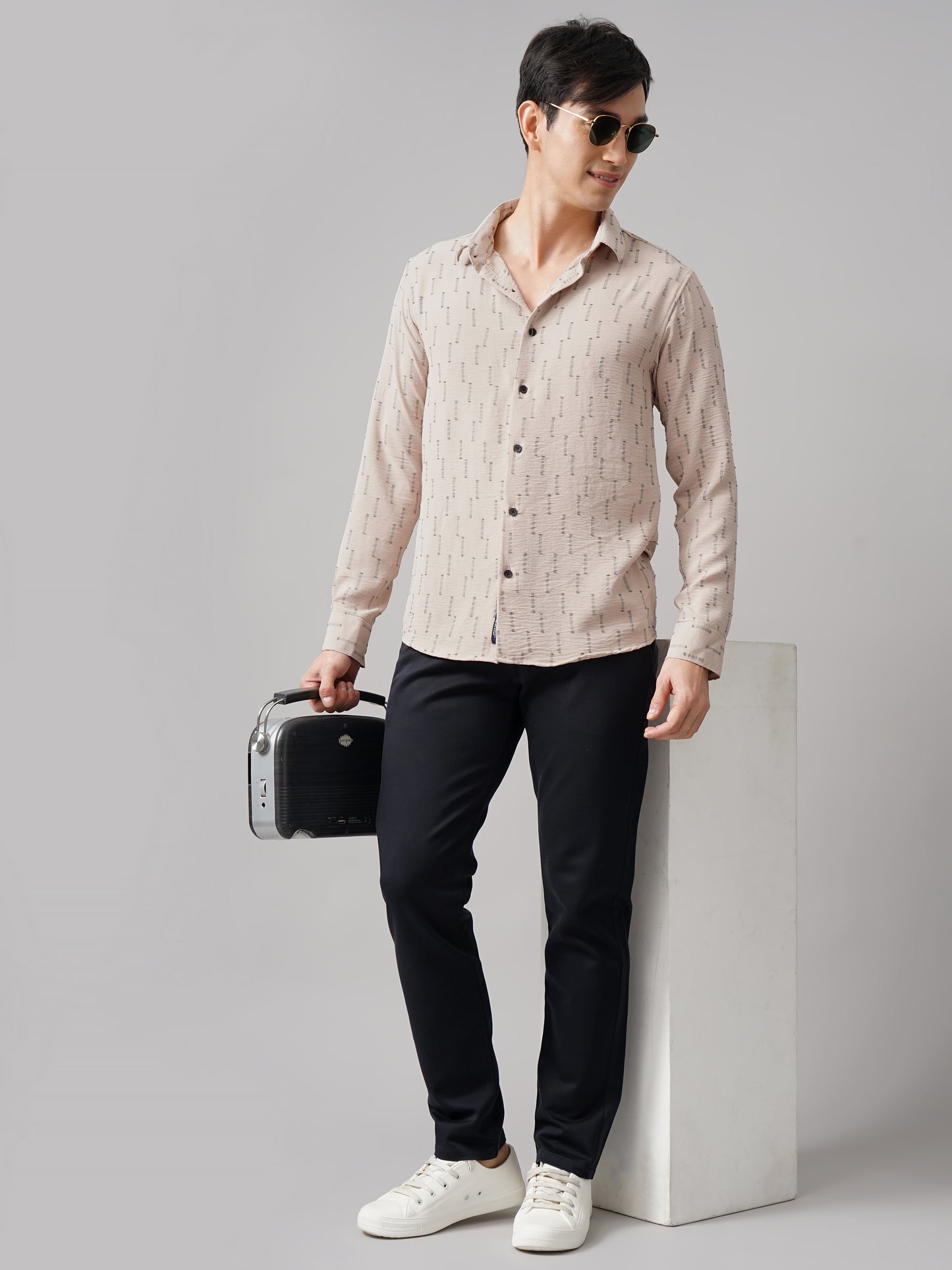 Arova Self Design Peach Shirt