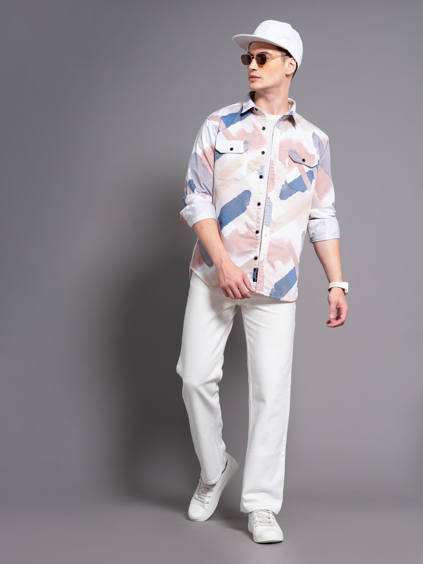 Mova Abstract White Printed Shirt