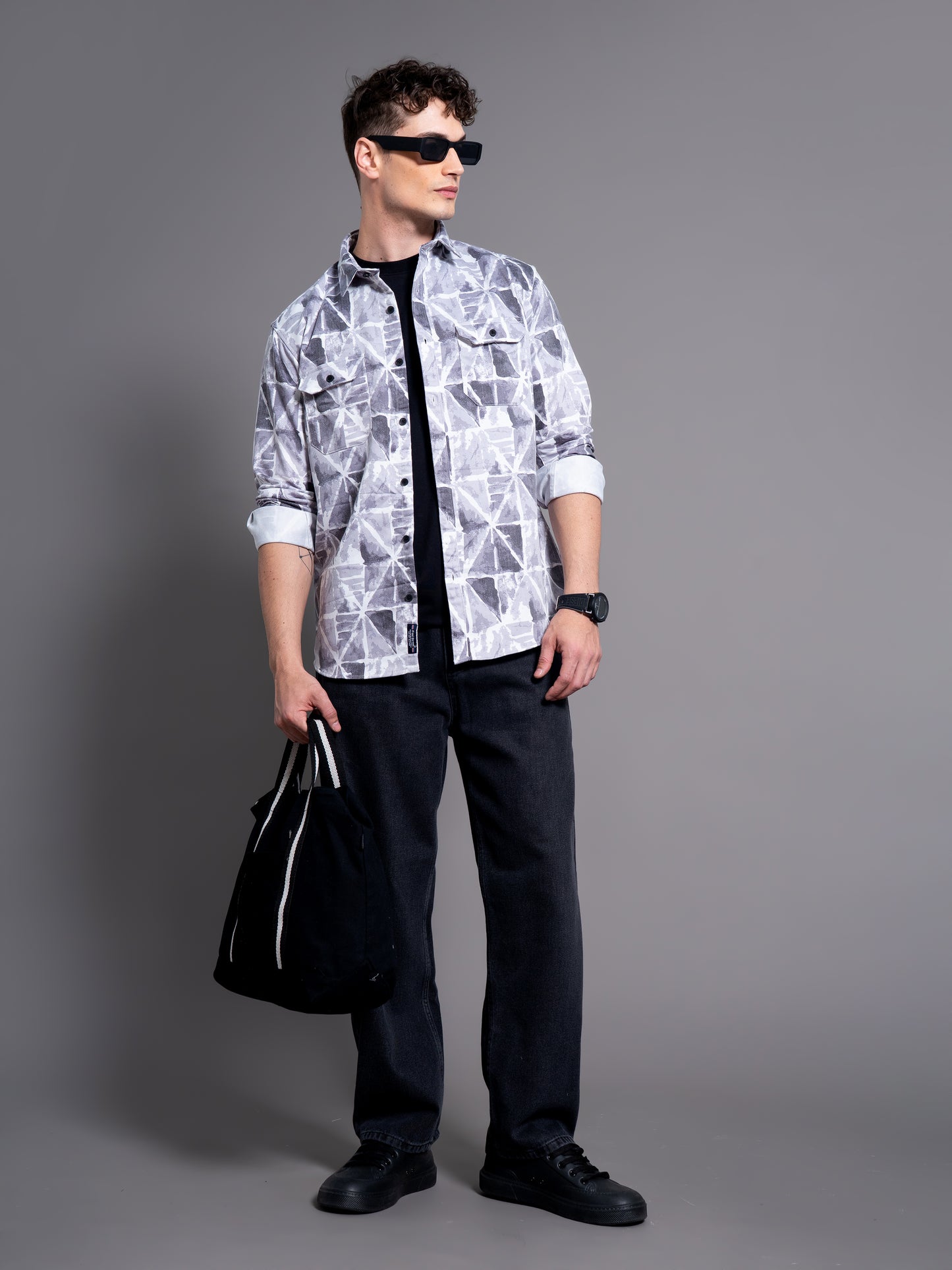 Mova Abstract Grey Printed Shirt