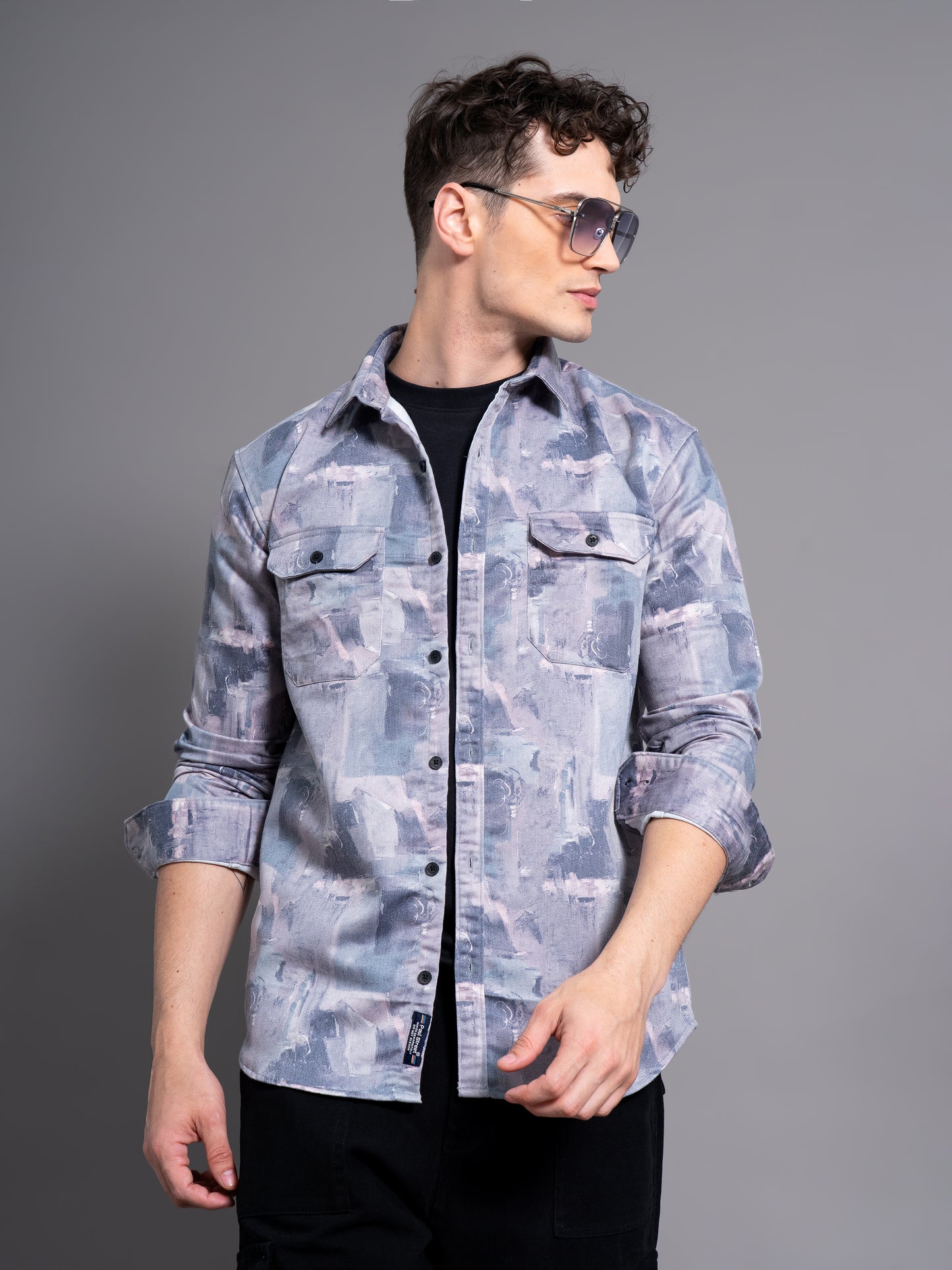 Mova Abstract Green Grey Printed Shirt