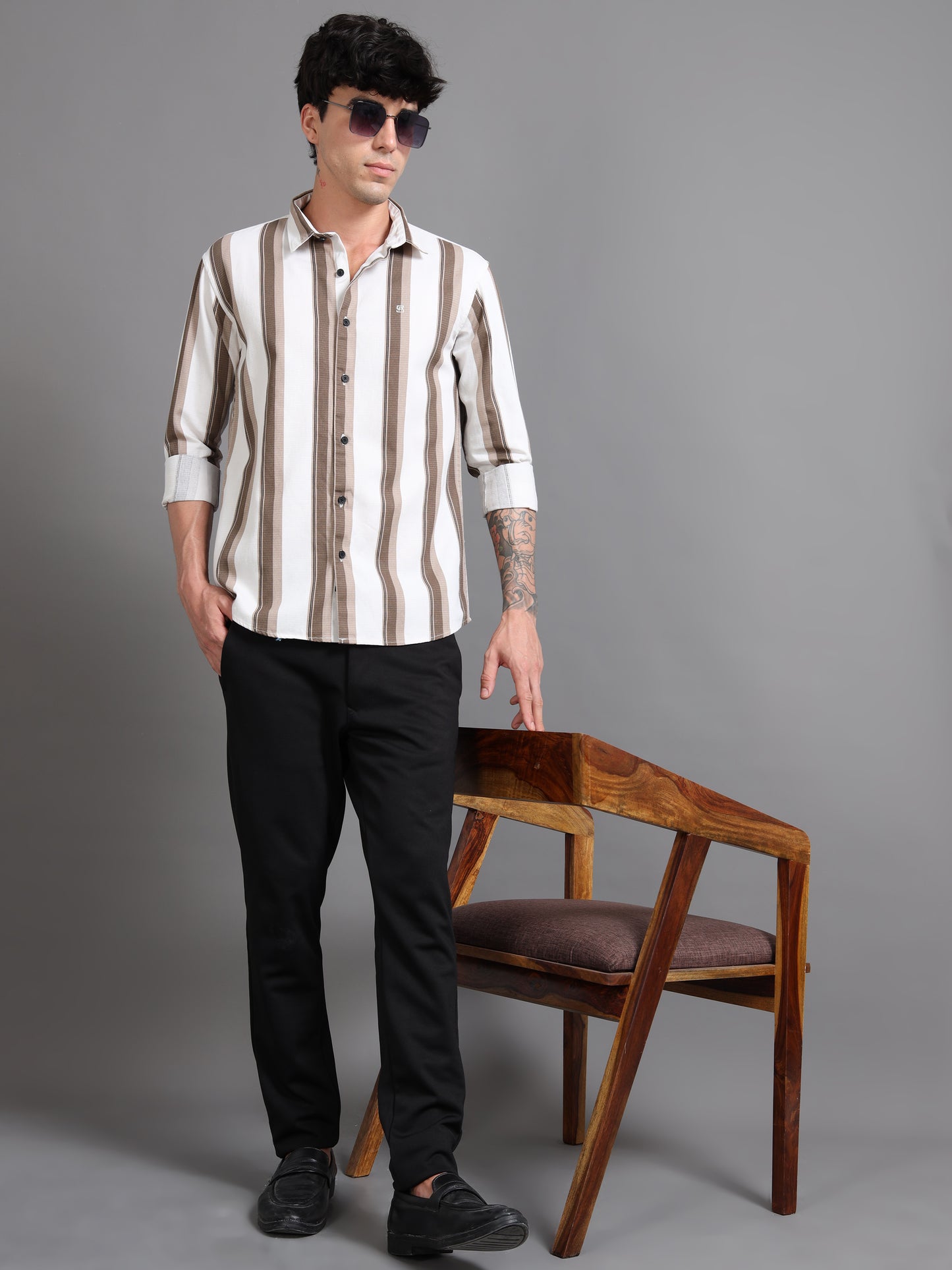 Latte Beige Striped Shirt