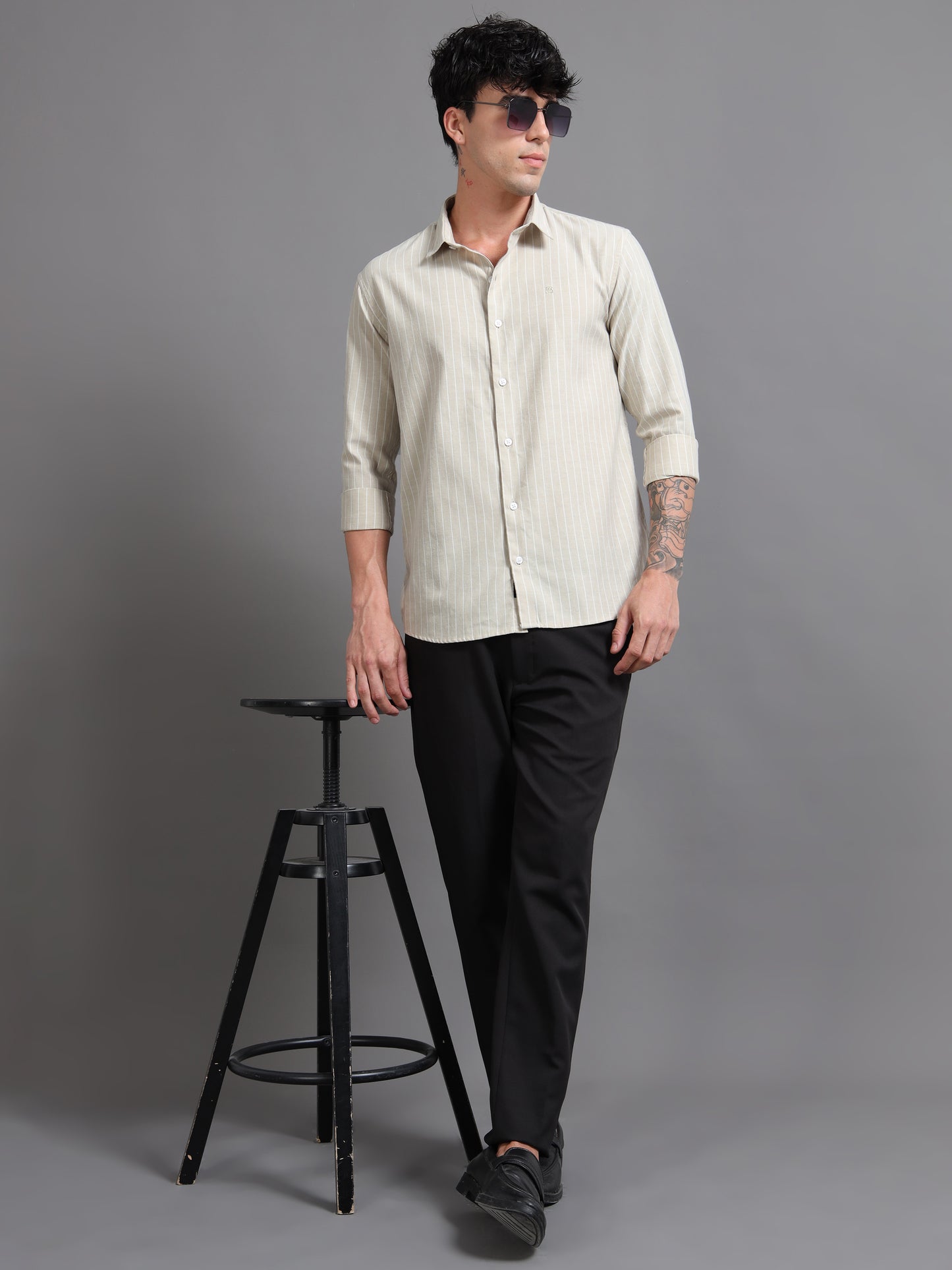 Azure Beige Striped Shirt