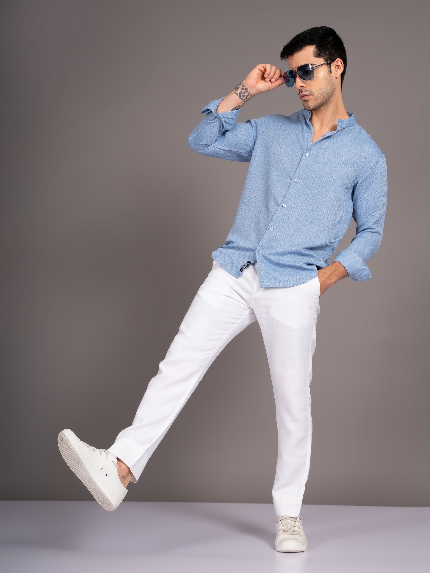 Dobby Blue Linen Shirt