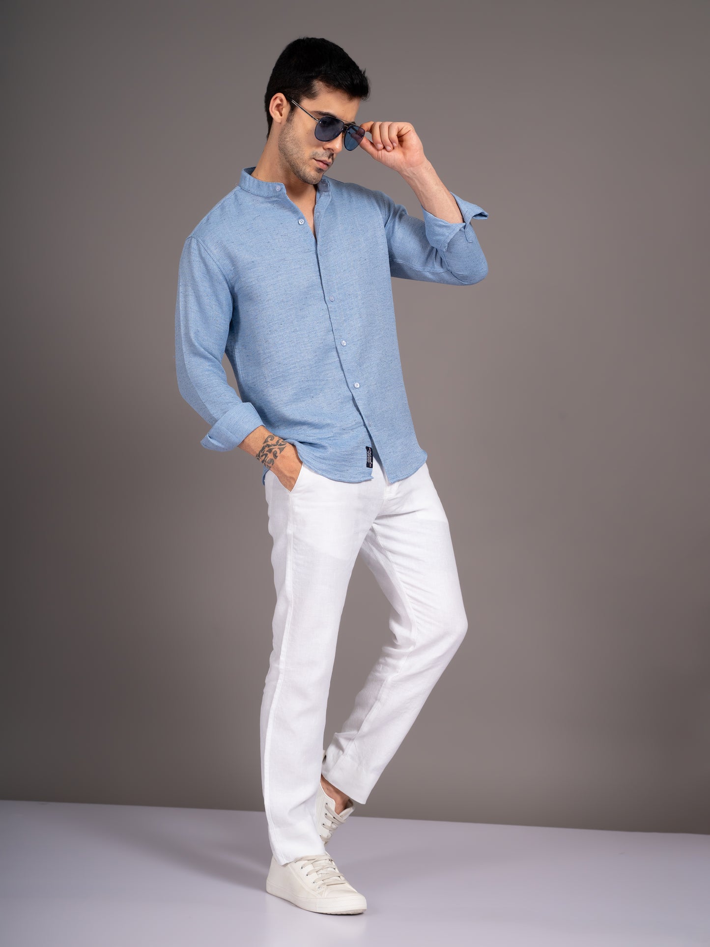 Dobby Blue Linen Shirt