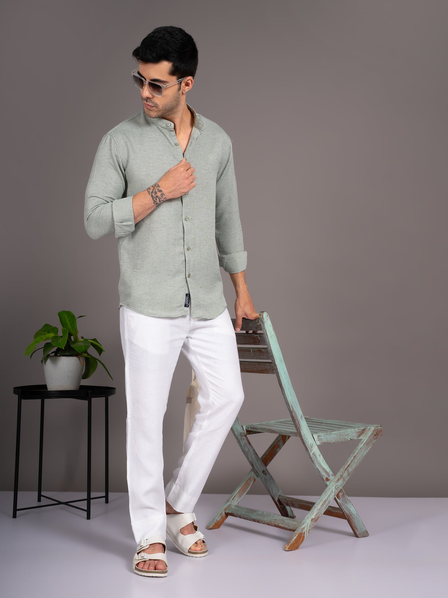 Dobby Green Linen Shirt