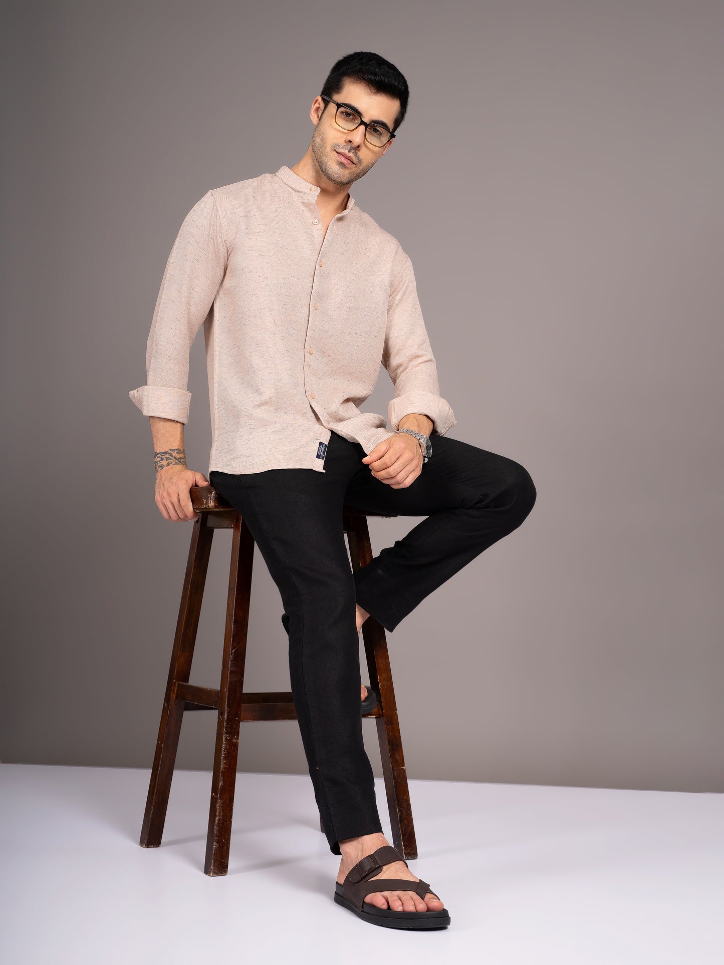 Dobby Peach Linen Shirt