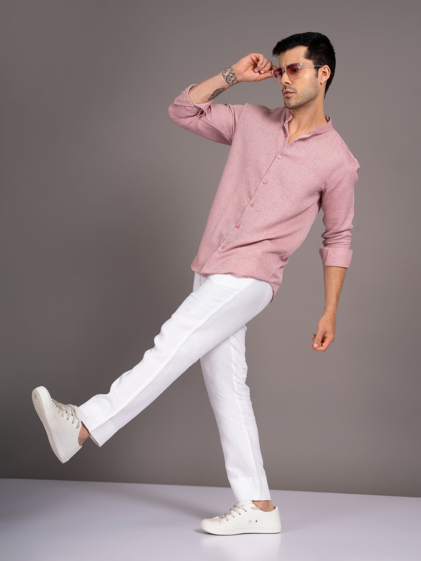 Dobby Pink Linen Shirt