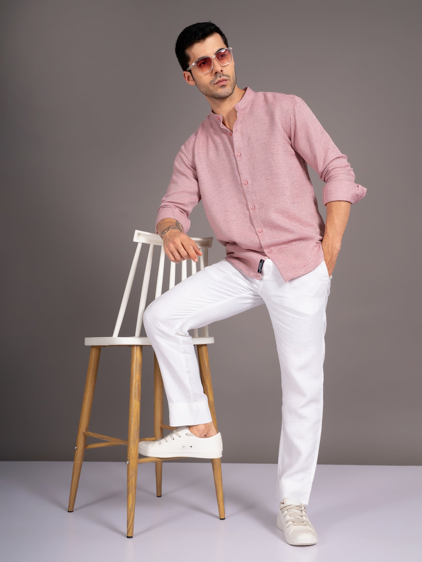 Dobby Pink Linen Shirt