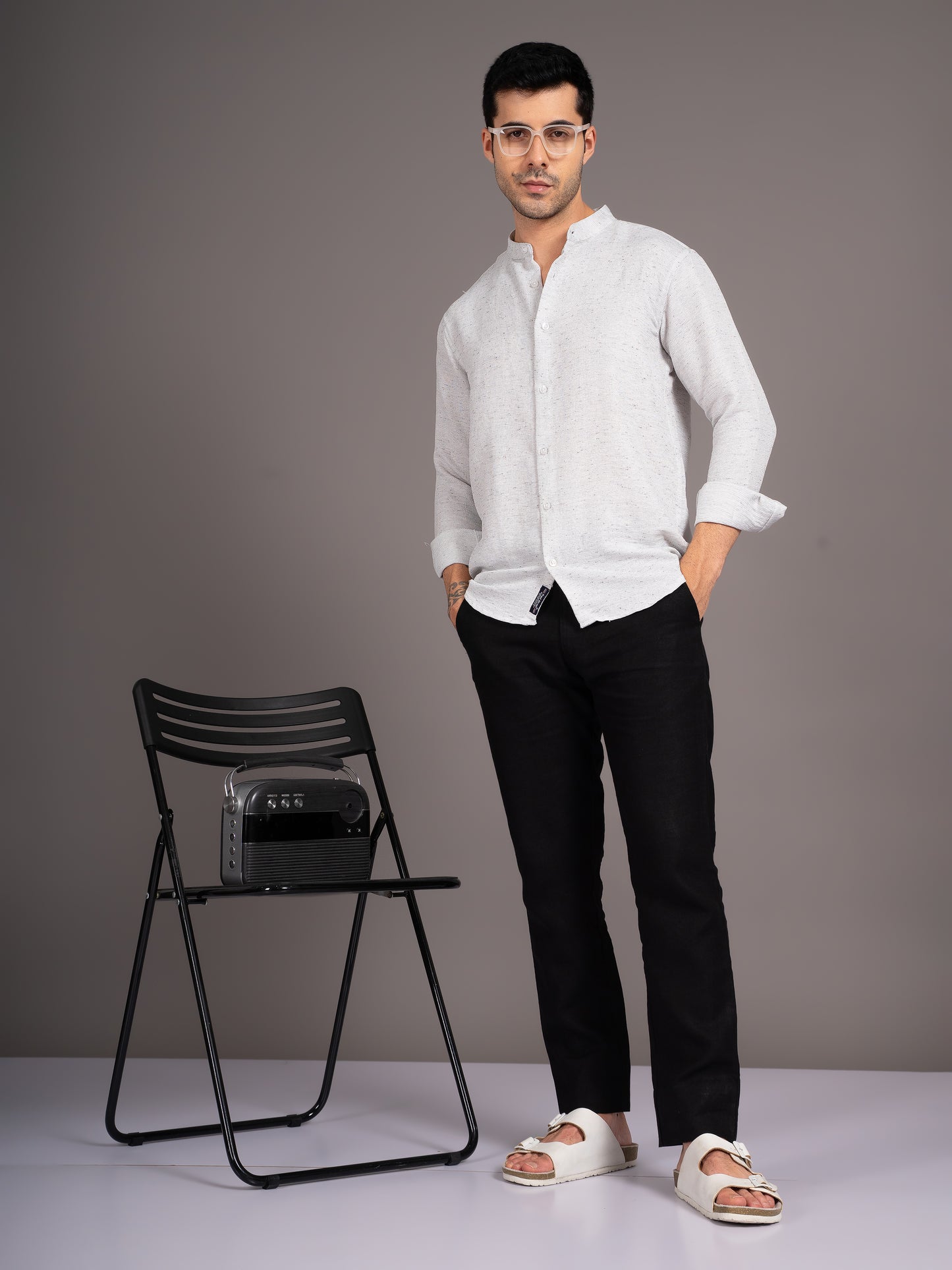 Dobby White Linen Shirt