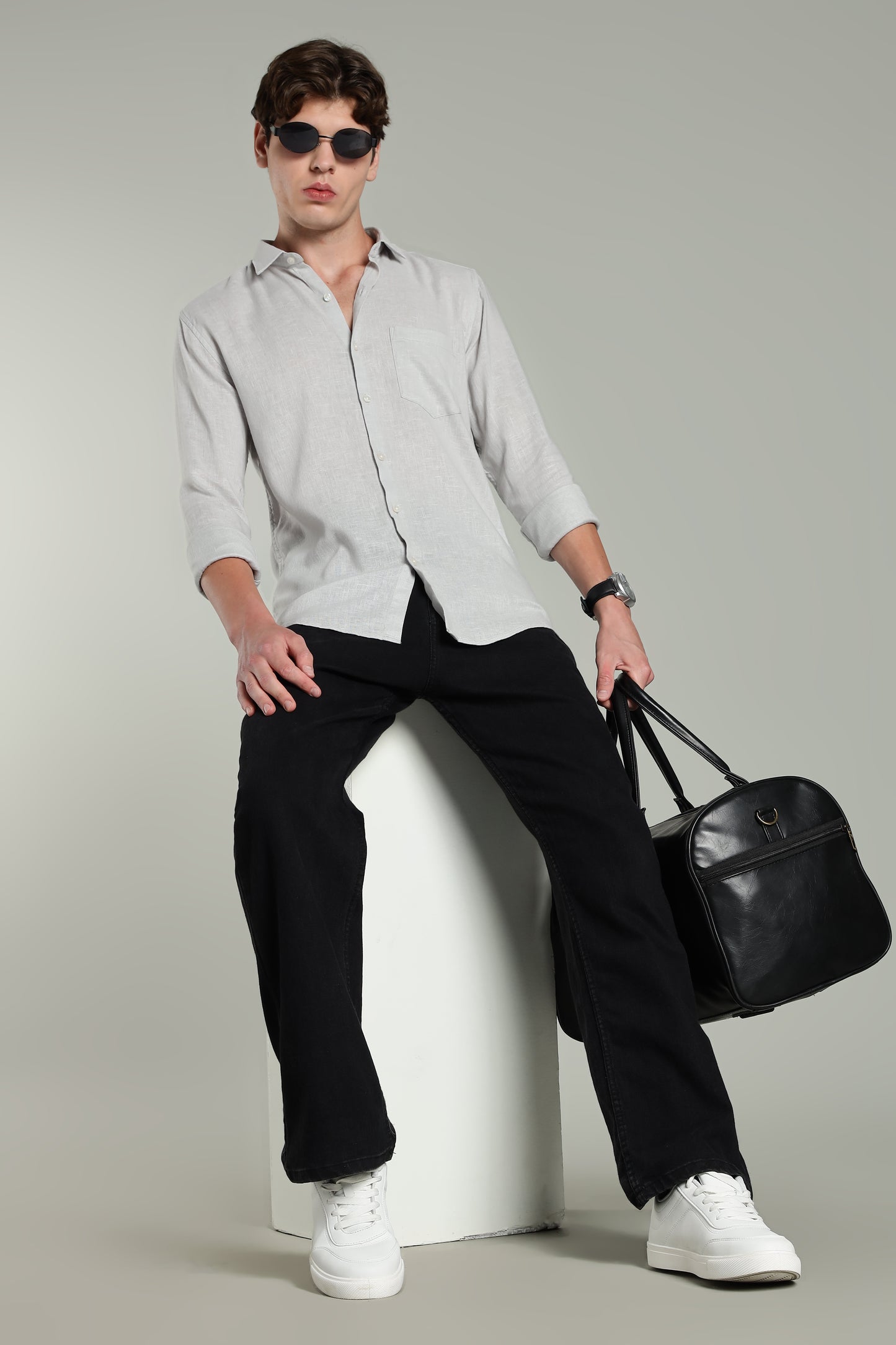 Star Linen Grey Solid Shirt
