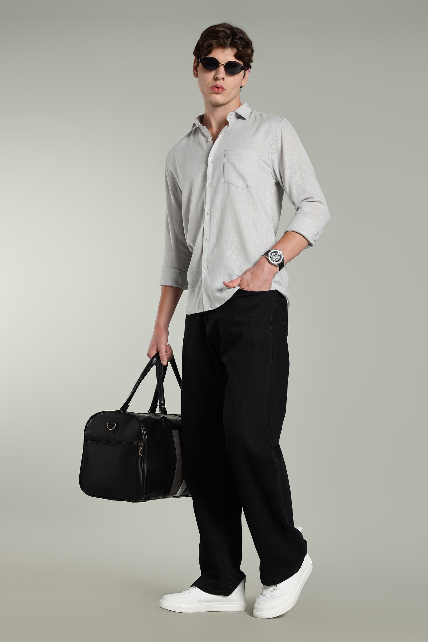 Star Linen Grey Solid Shirt