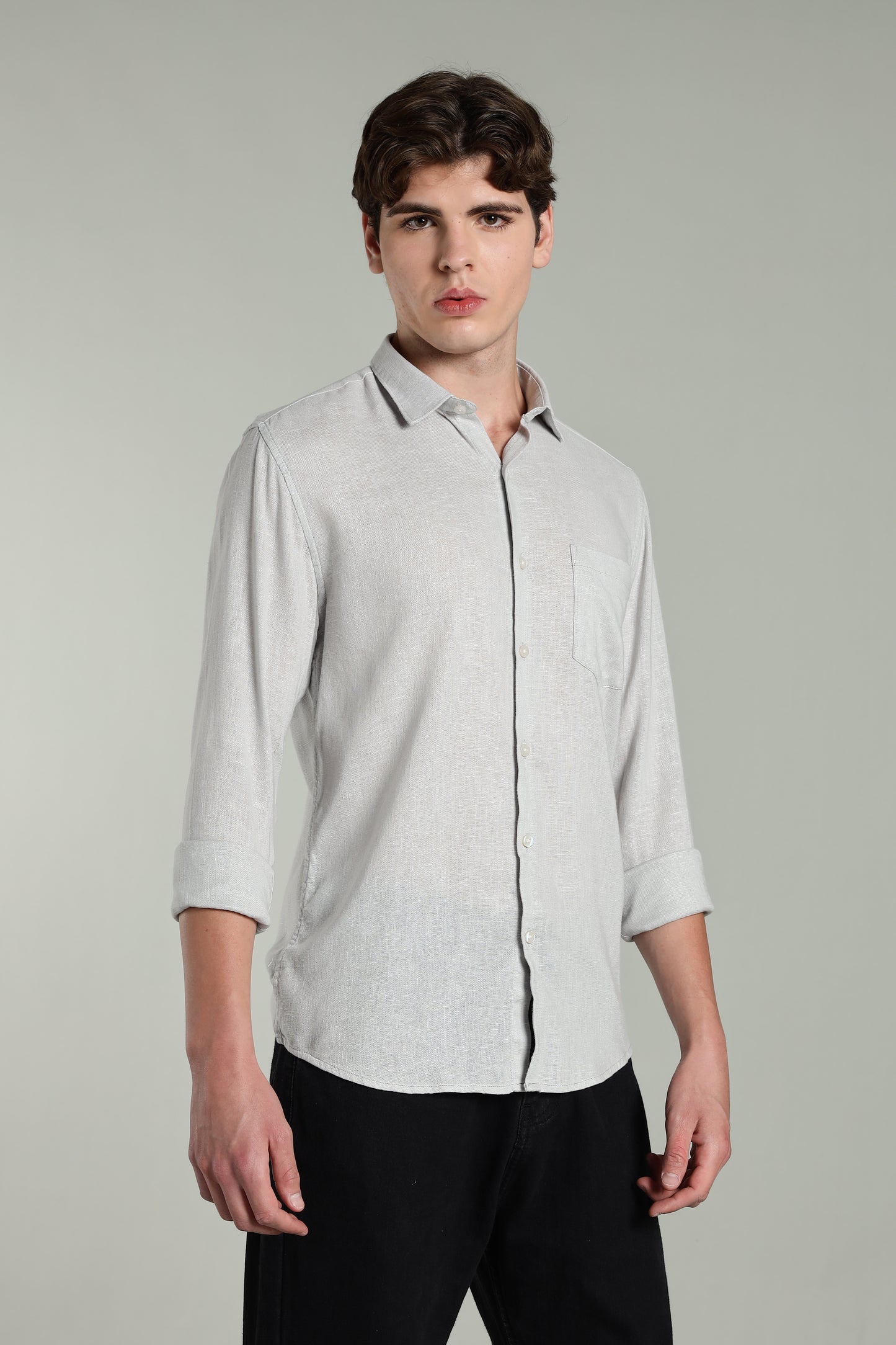 Star Linen Grey Solid Shirt