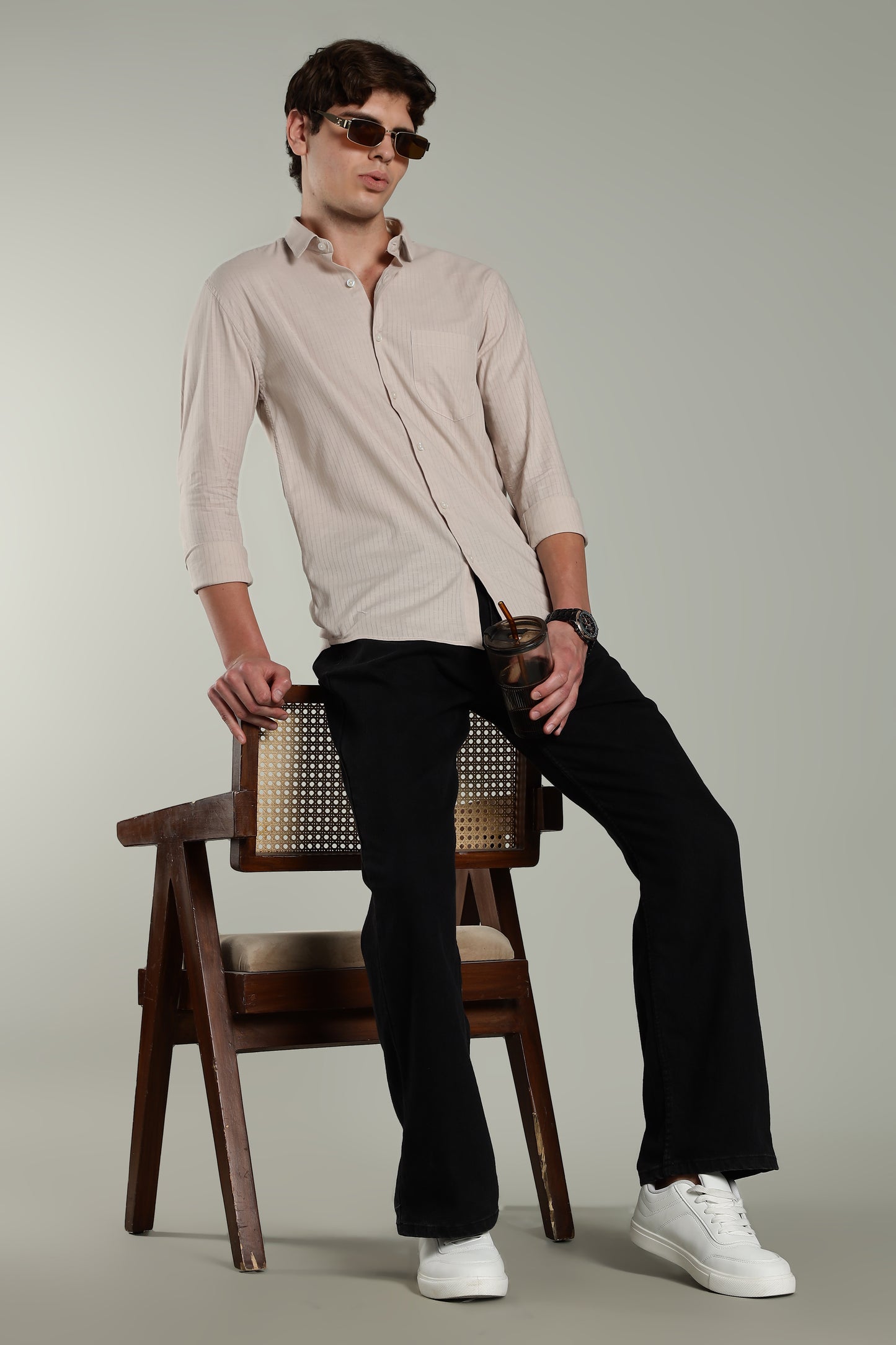 Linen Pin Striped Beige Shirt