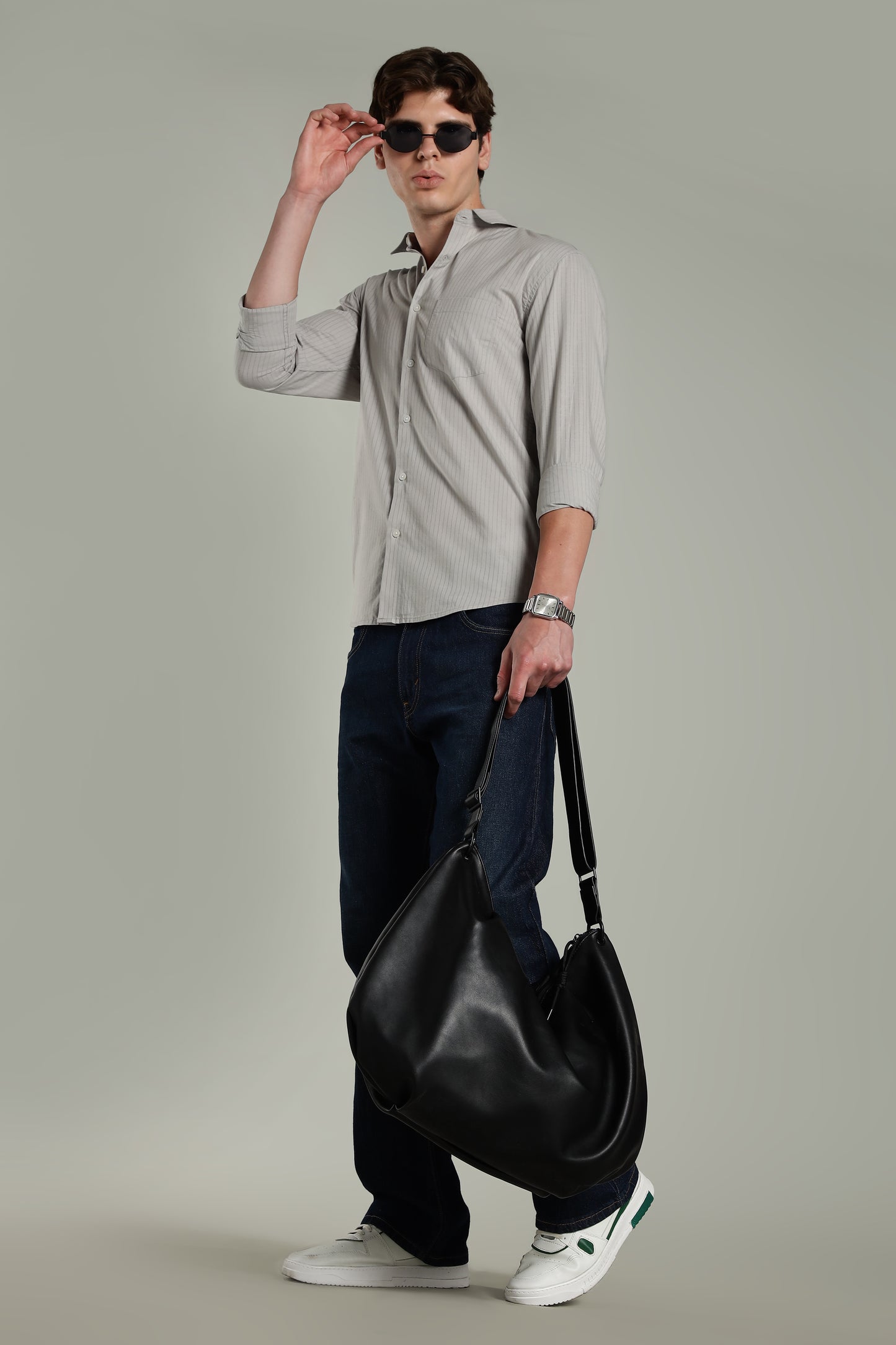 Linen Pin Striped Grey Shirt