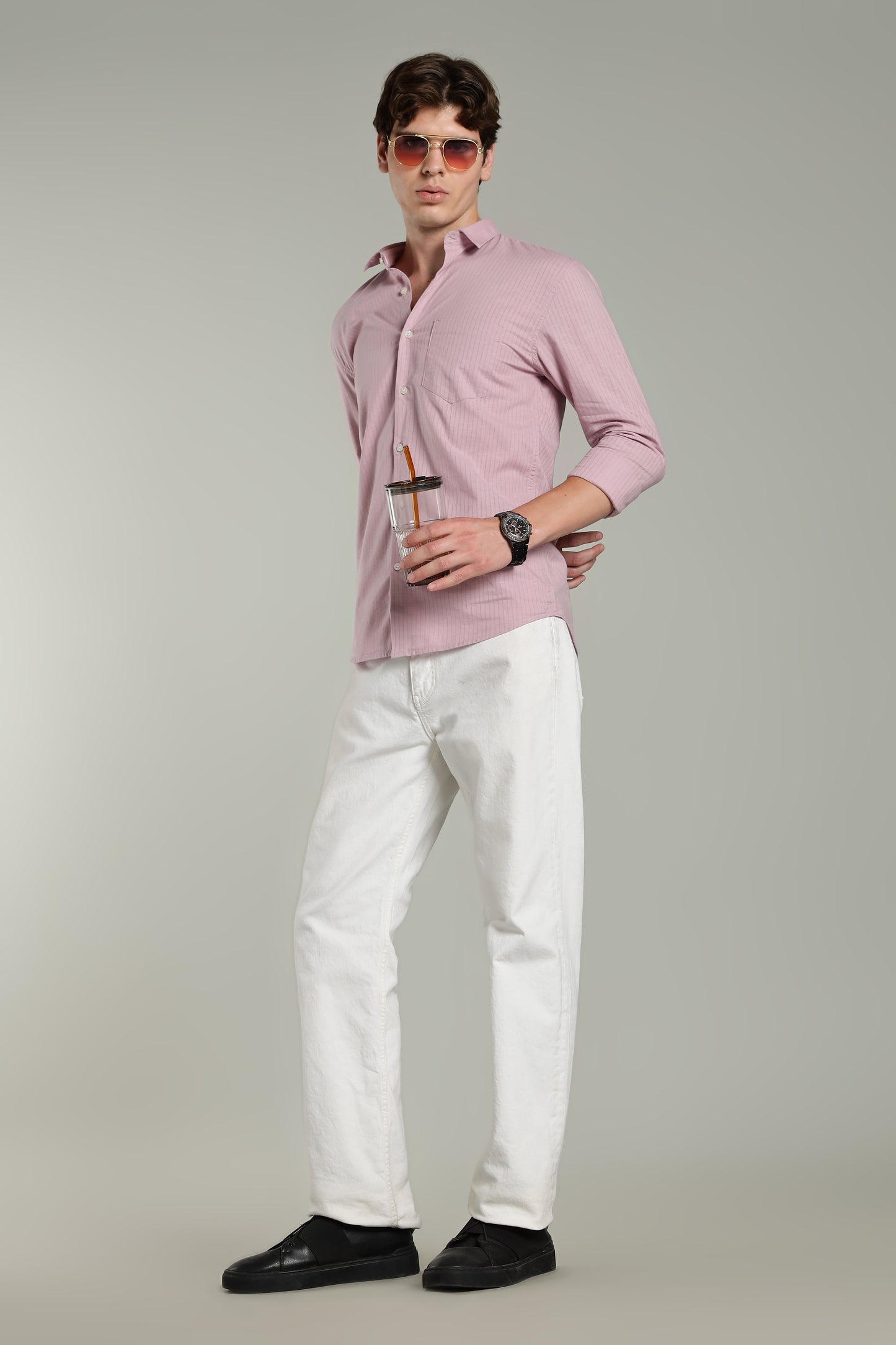 Linen Pin Striped Pink Shirt