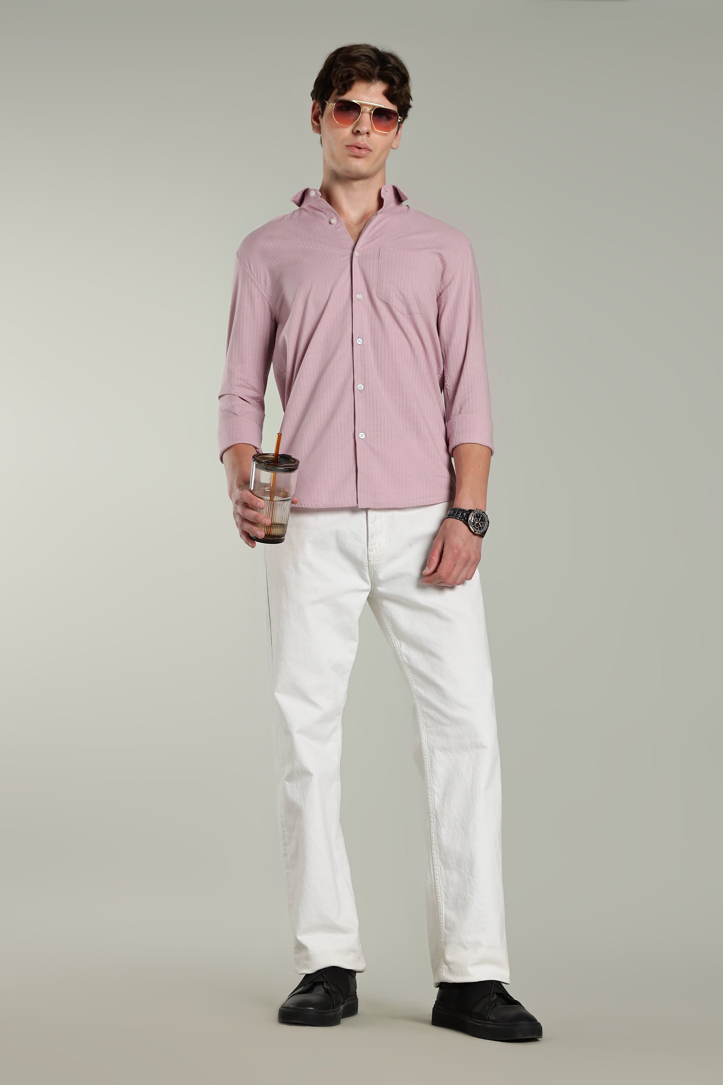 Linen Pin Striped Pink Shirt