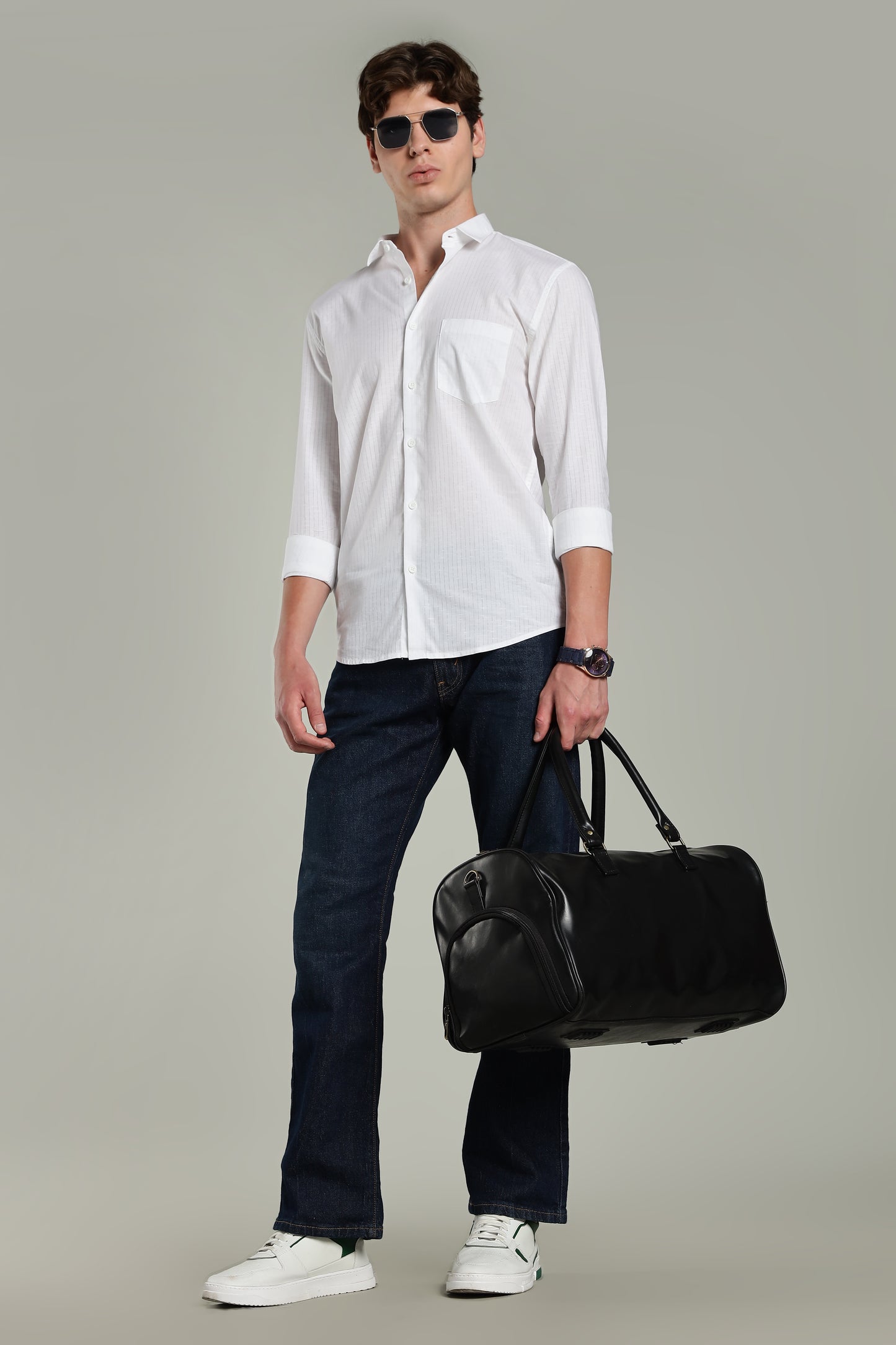 Linen Pin Striped White Shirt