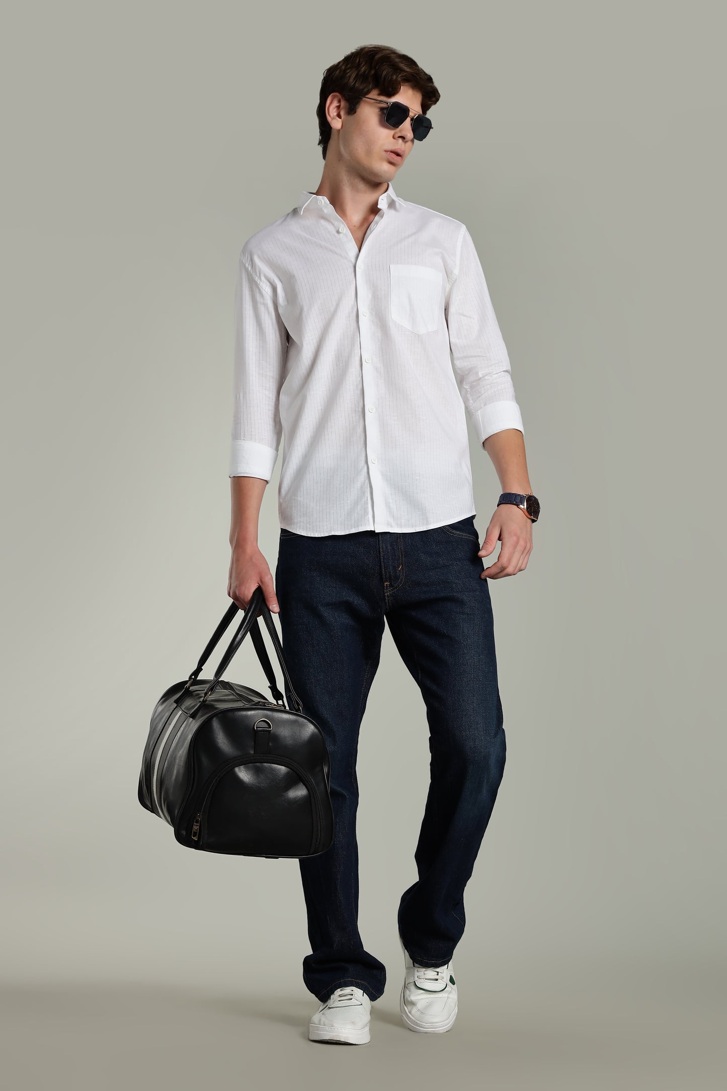 Linen Pin Striped White Shirt