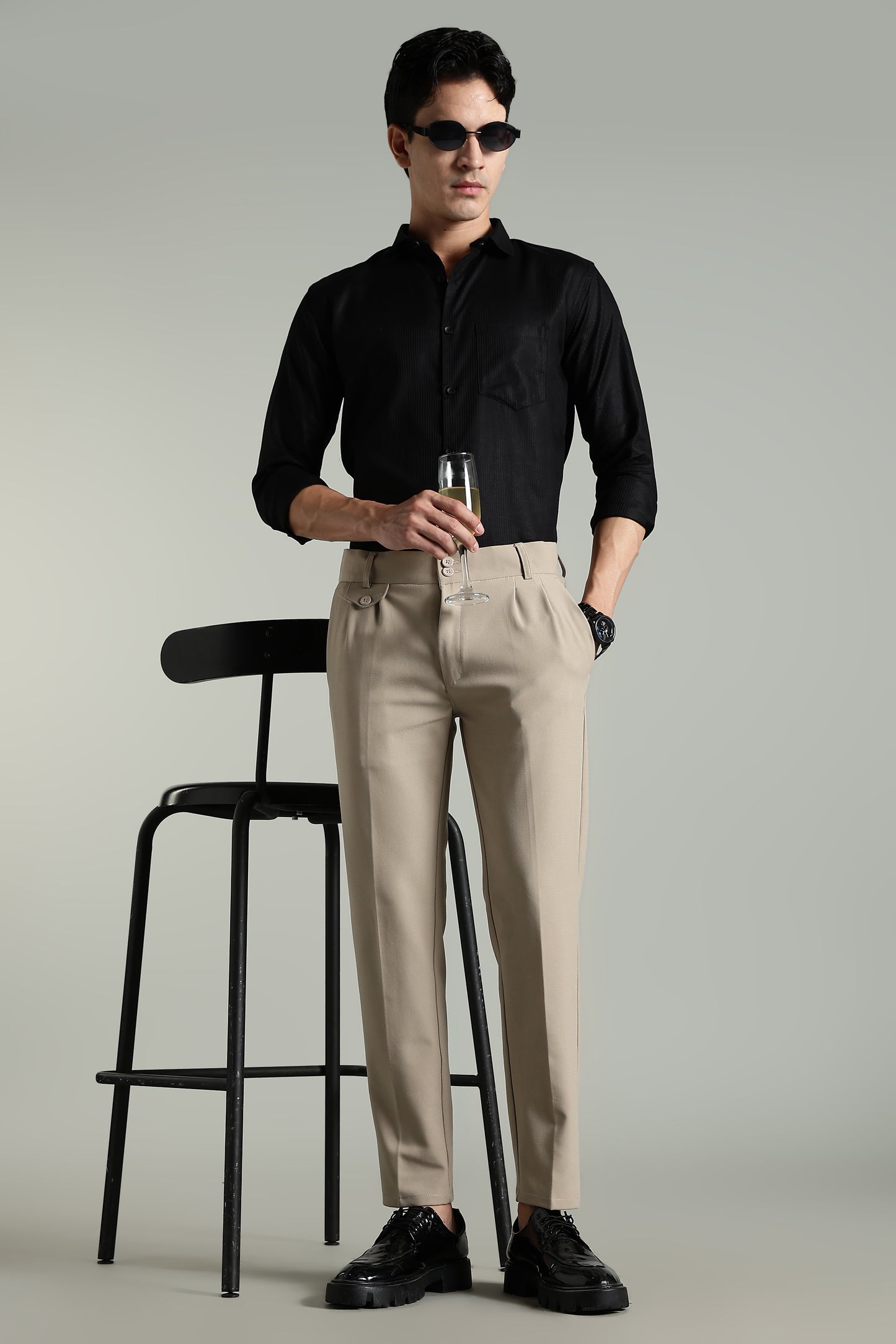 Stria Black Solid Shirt