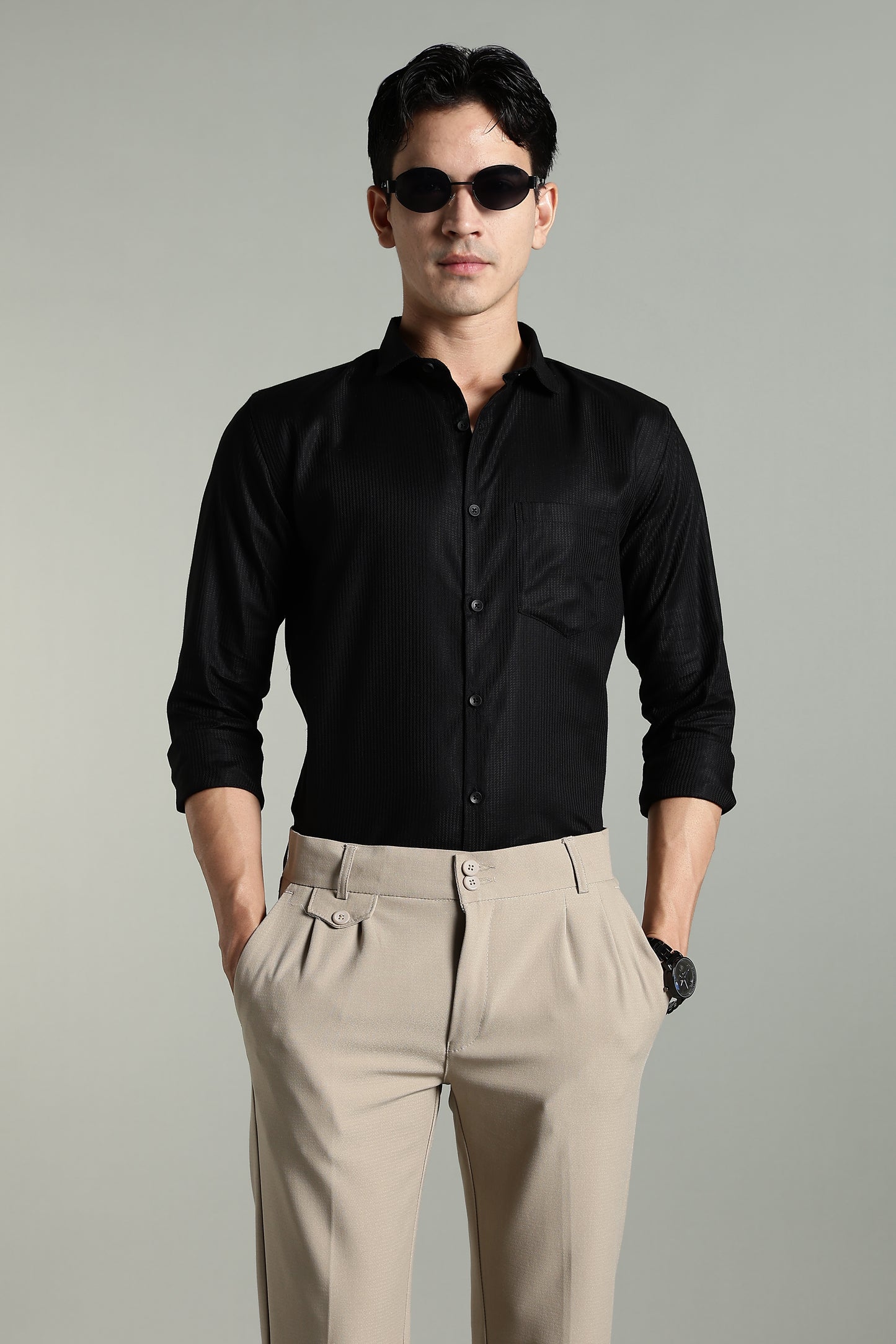Stria Black Solid Shirt