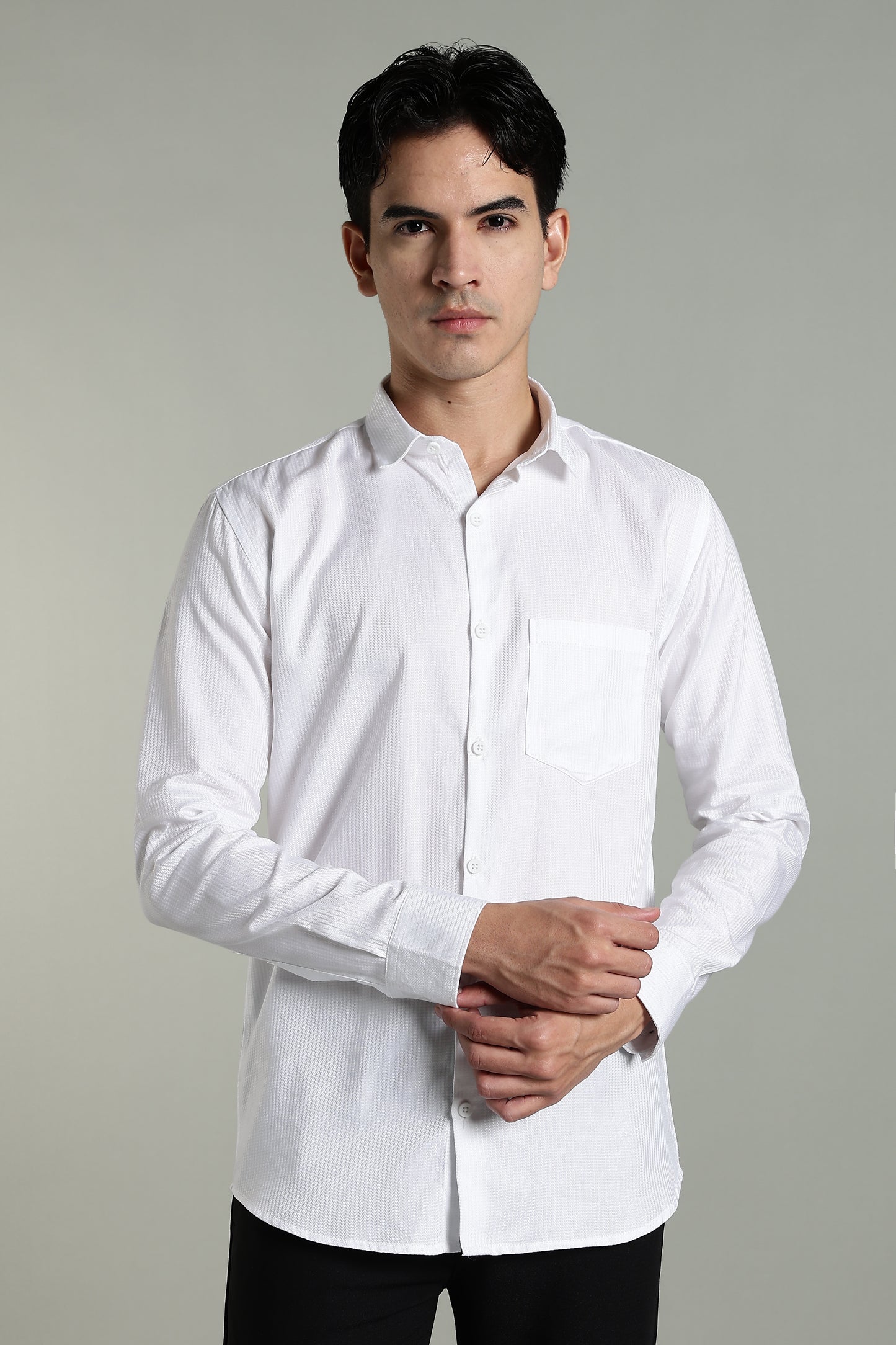 Stria White Solid Shirt
