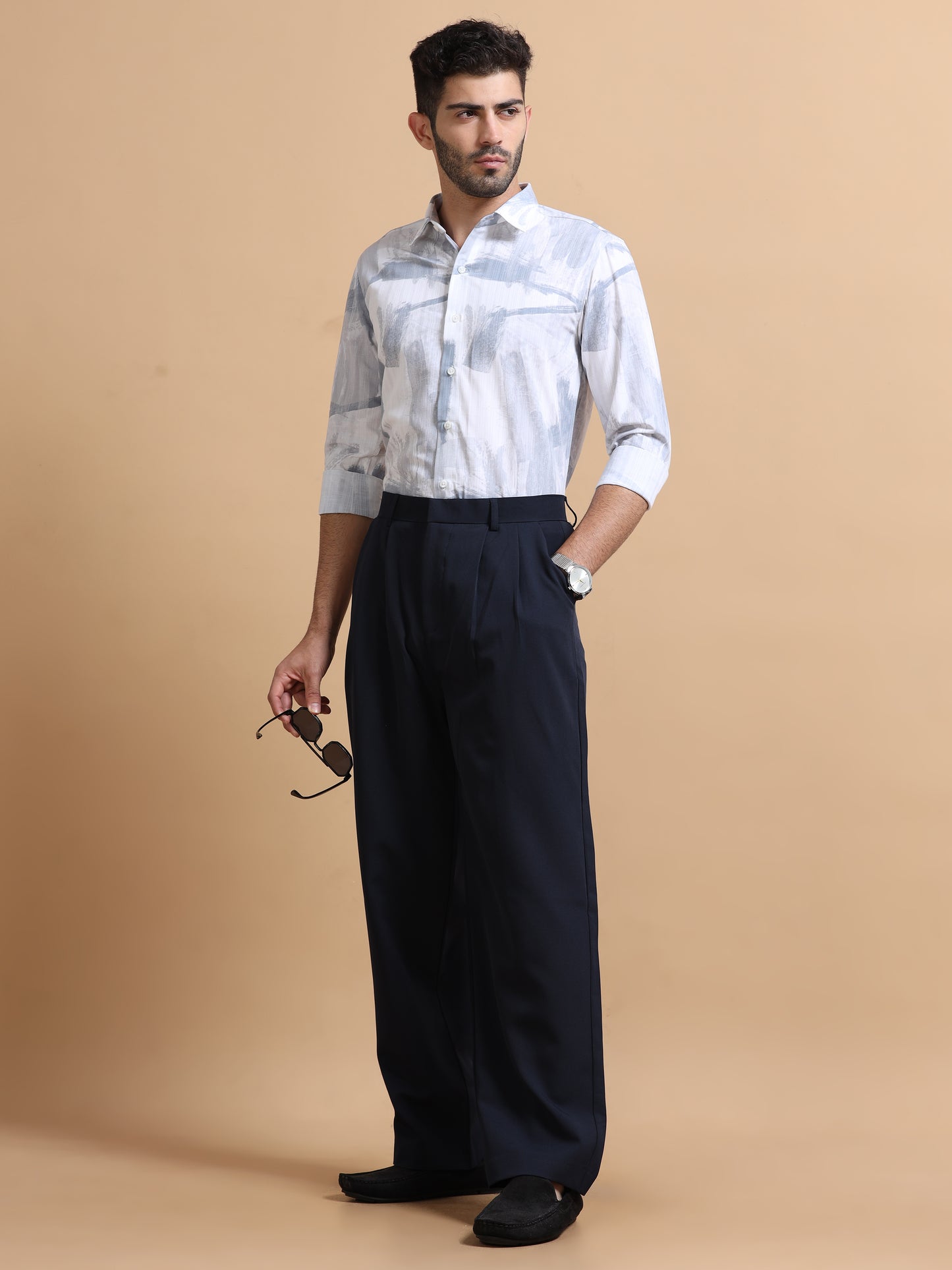 Belvan White-Blue Abstract Shirt
